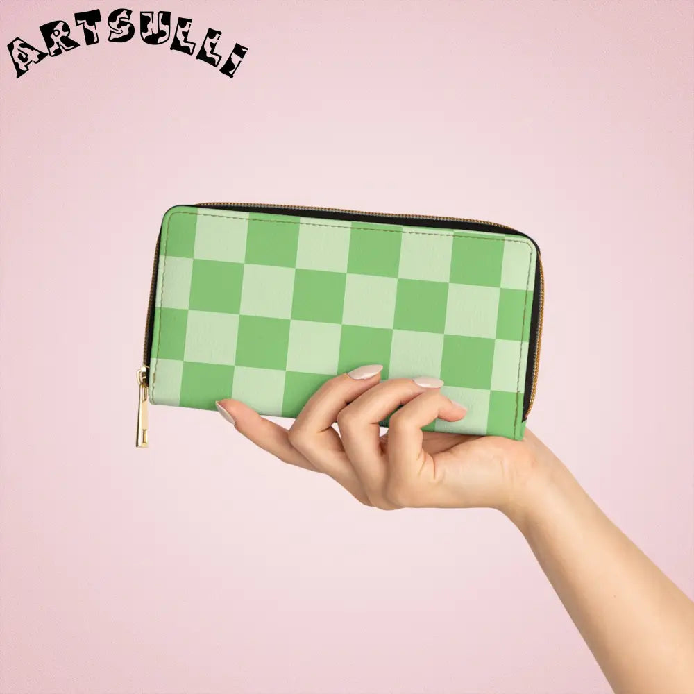 JAKKOUTTHEBXX Checkerboard Green Zipper Wallet JAKKOUTTHEBXX