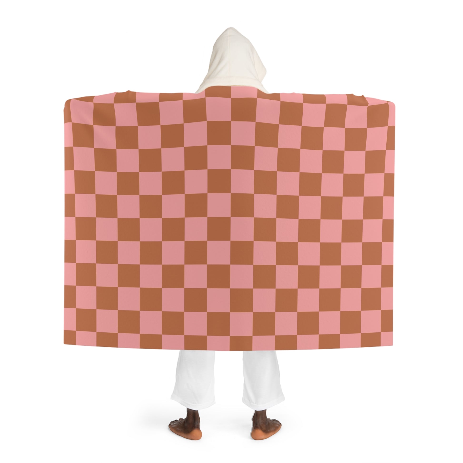 Chessboard II Pink and Brown  Hooded Sherpa Fleece Blanket, Artsulli - Art is Long, Life is Short, All Over Prints, , , , , , , 
