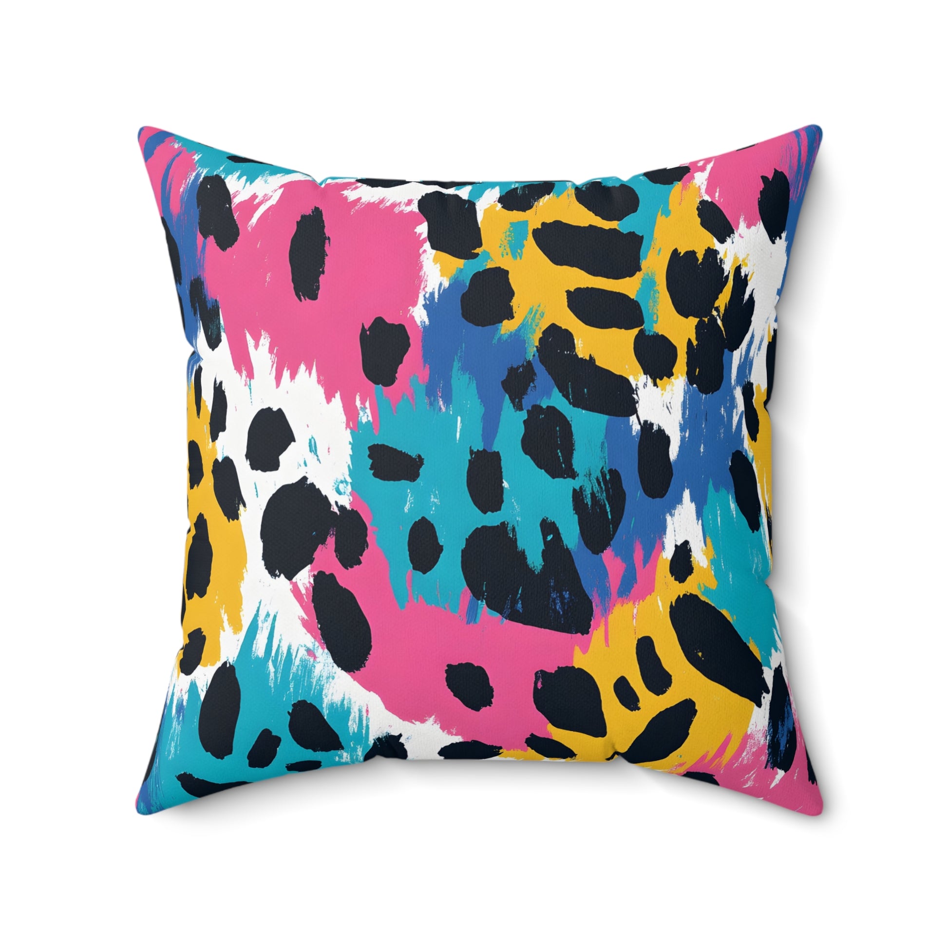 Leopard Print x Paint Brush Strokes Multi-Color Spun Polyester Square Pillow, Artsulli - Art is Long, Life is Short, Home Decor, , , , , , , 