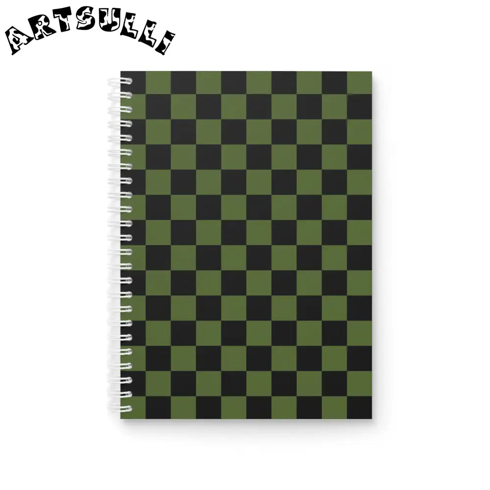 JAKKOUTTHEBXX Checkerboard Olive Green and Black Spiral Notebook