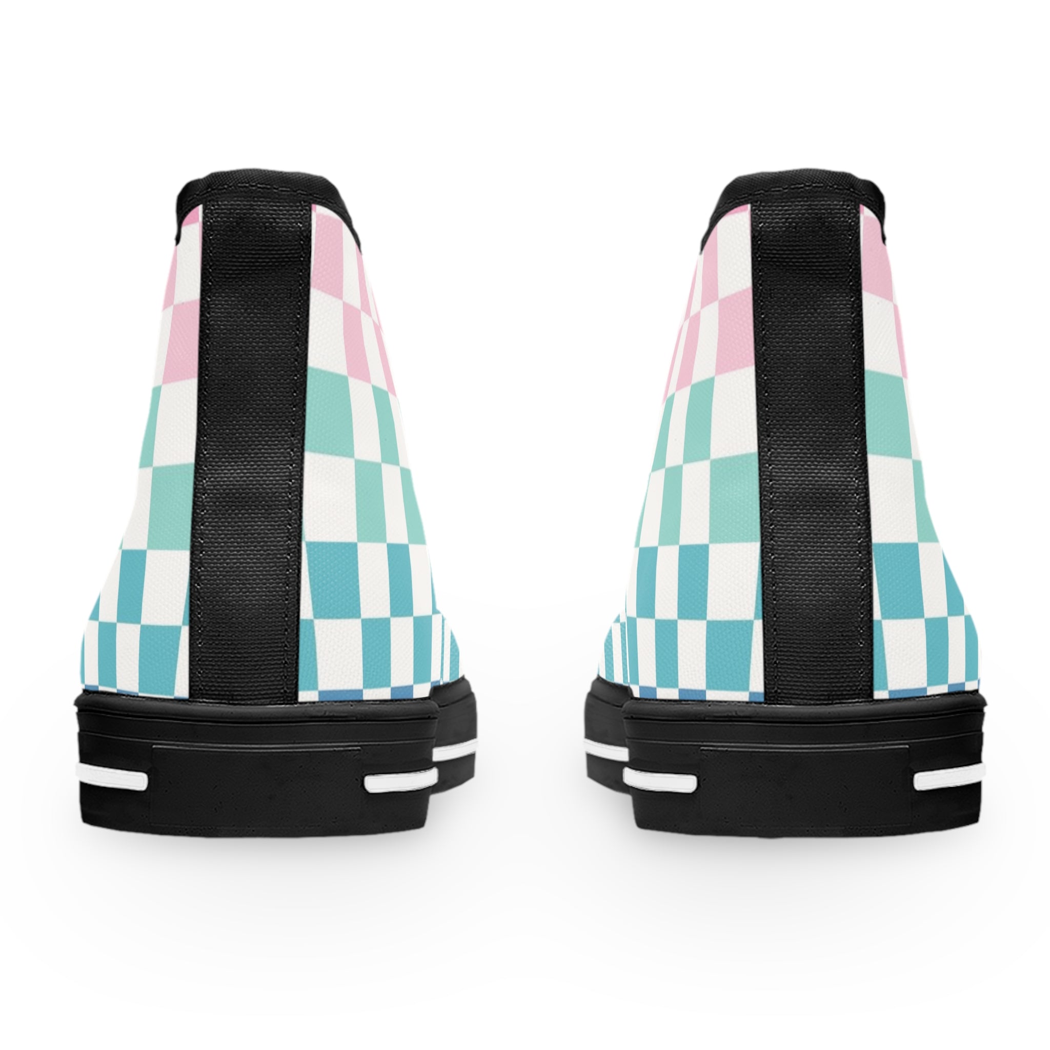 Vaporwave Rainbow  Checkerboard Multi-Color Women's High Top Sneakers, Artsulli - Art is Long, Life is Short, Shoes, , , , , , , 