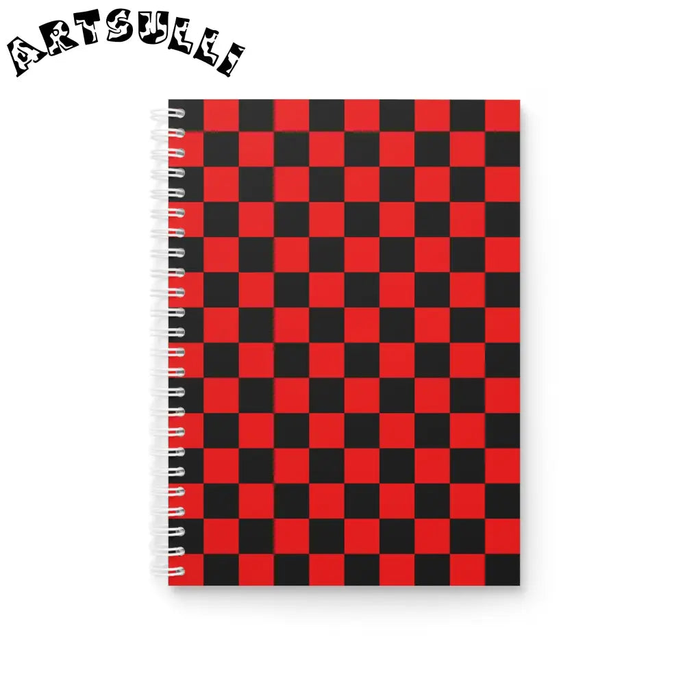 JAKKOUTTHEBXX Checkerboard Red and Black Spiral Notebook
