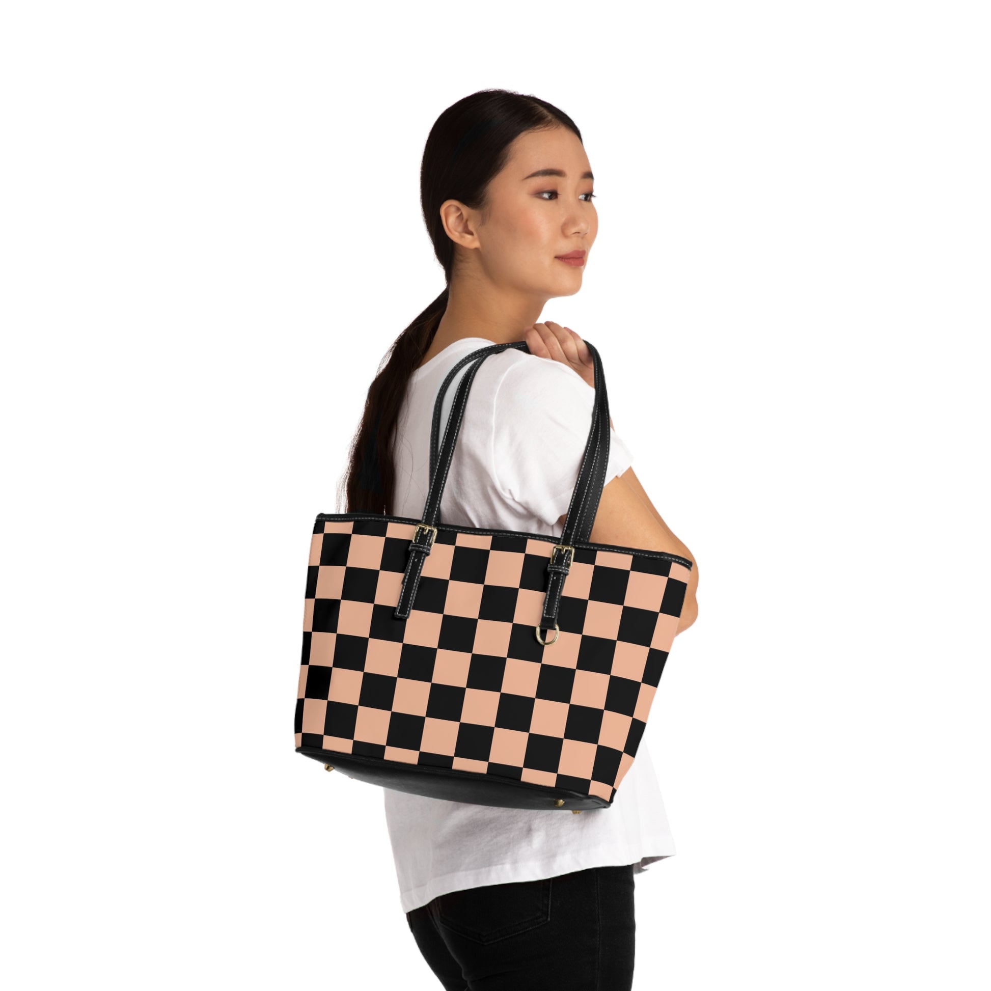 Checkerboard Soft Orange and Black PU Leather Shoulder Bag, Artsulli - Art is Long, Life is Short, Bags, , , , , , , 