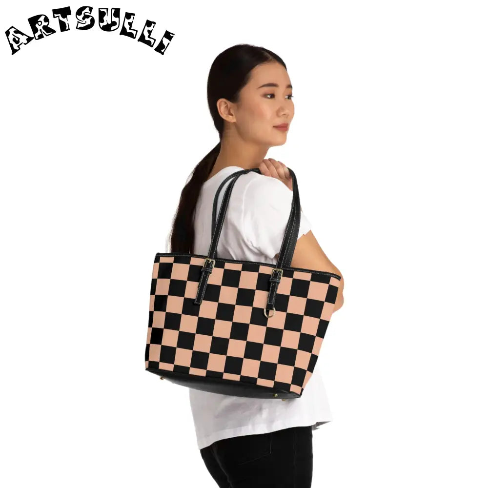 JAKKOUTTHEBXX Checkerboard Soft Orange and Black PU Leather Shoulder