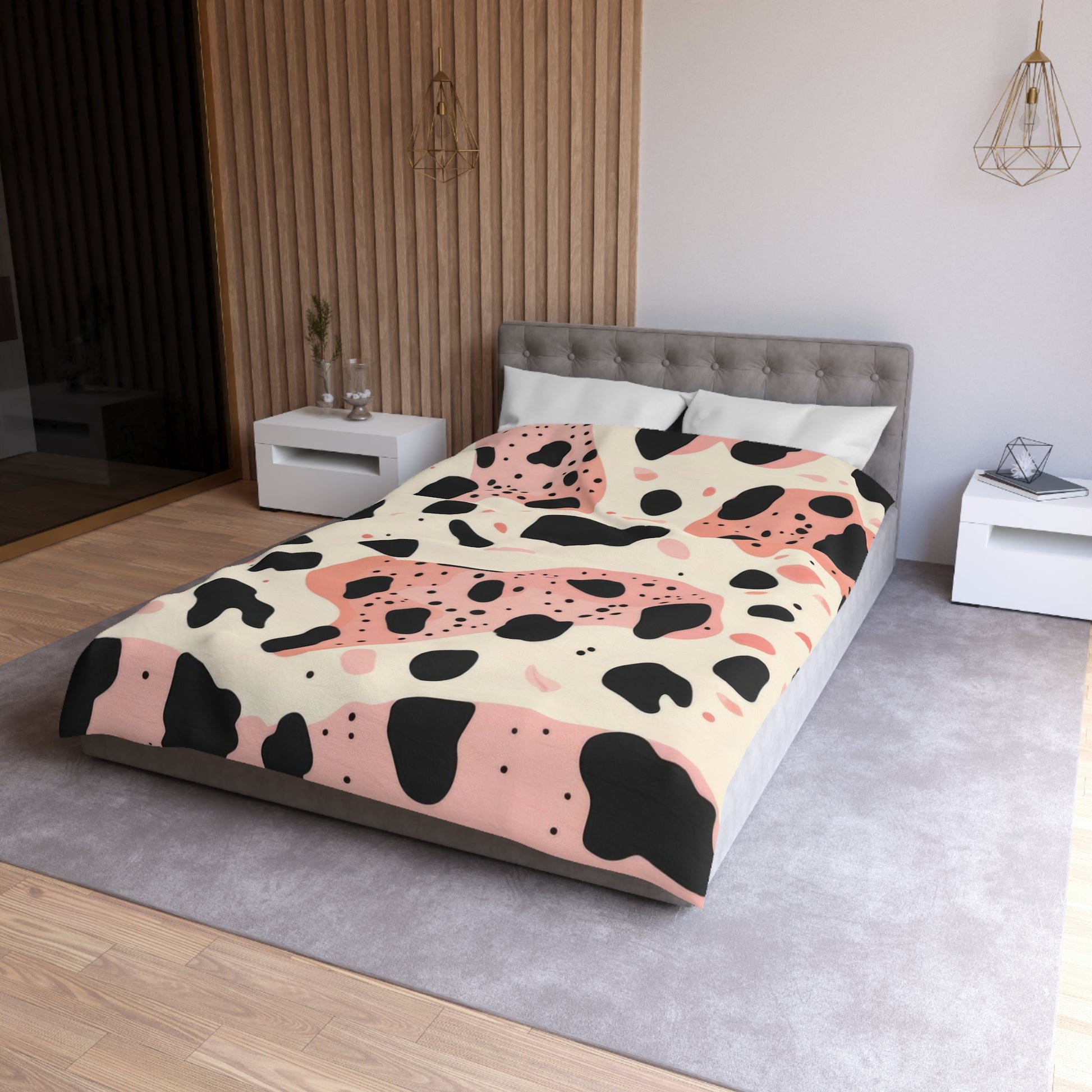 Organic Cow Print Cream and Pink Microfiber Duvet Cover, Artsulli - Art is Long, Life is Short, Home Decor, , , , , , , 