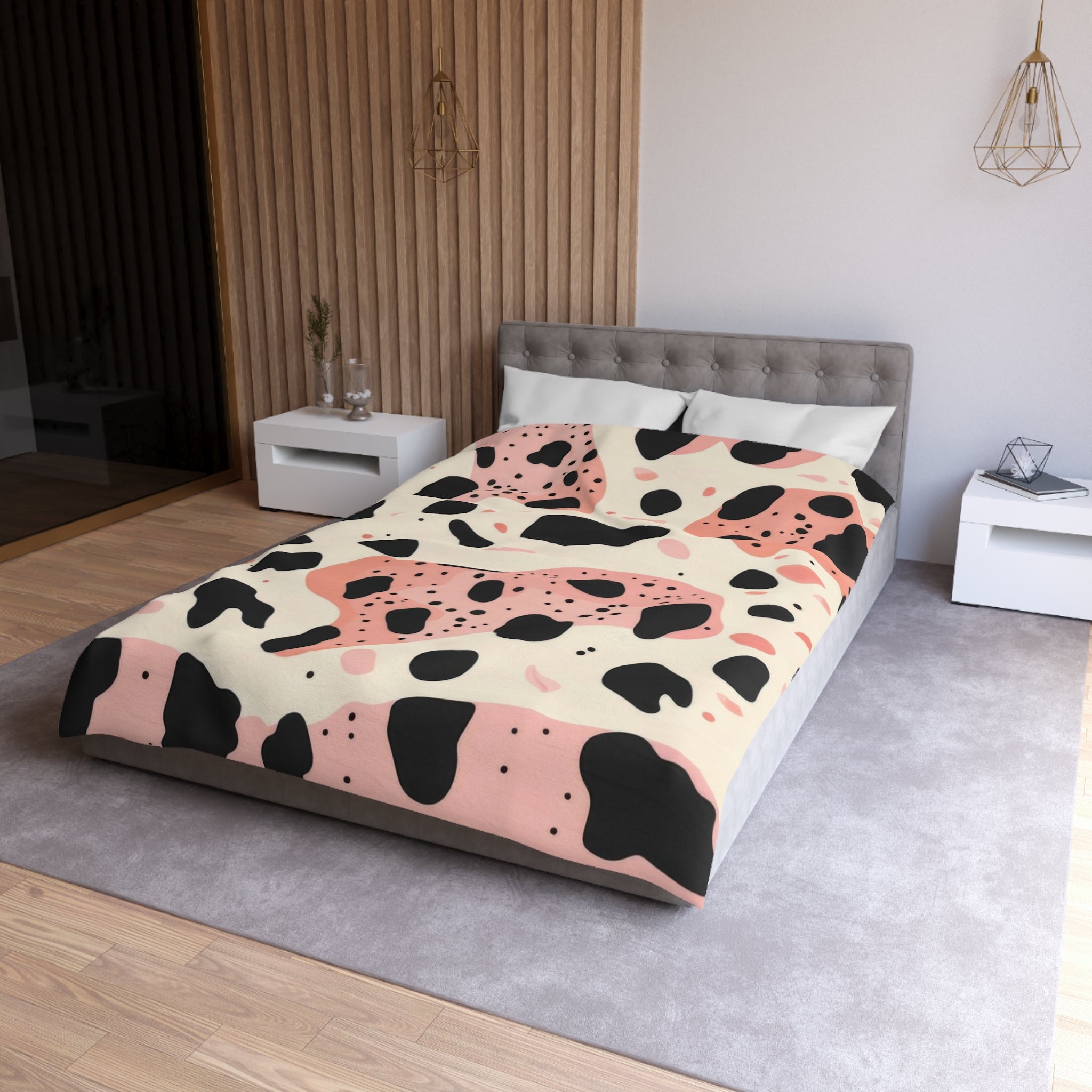 Organic Cow Print Cream and Pink Microfiber Duvet Cover, Artsulli - Art is Long, Life is Short, Home Decor, , , , , , , 