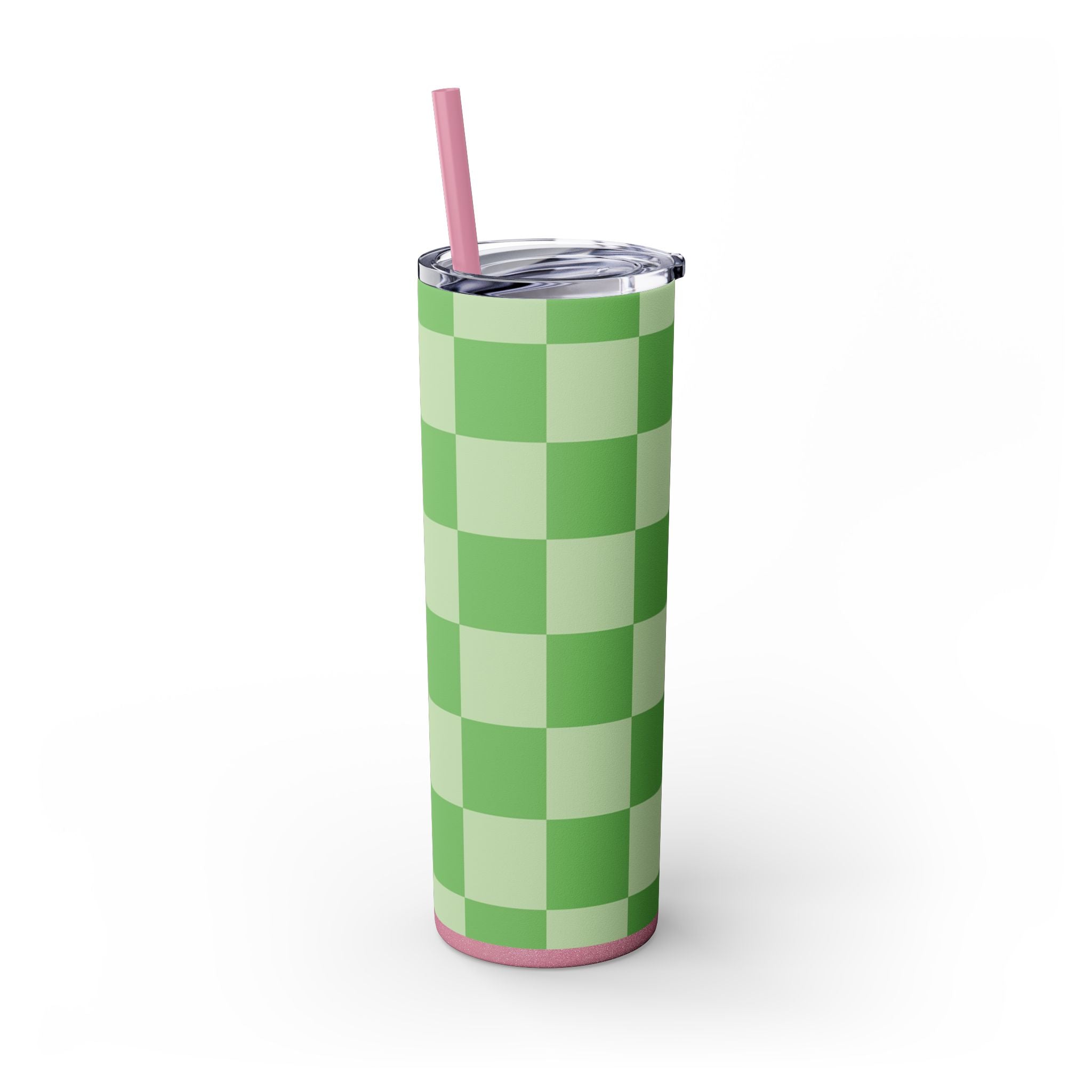Checkerboard Green Skinny Tumbler with Straw, 20oz, Artsulli - Art is Long, Life is Short, Mug, , , , , , , 