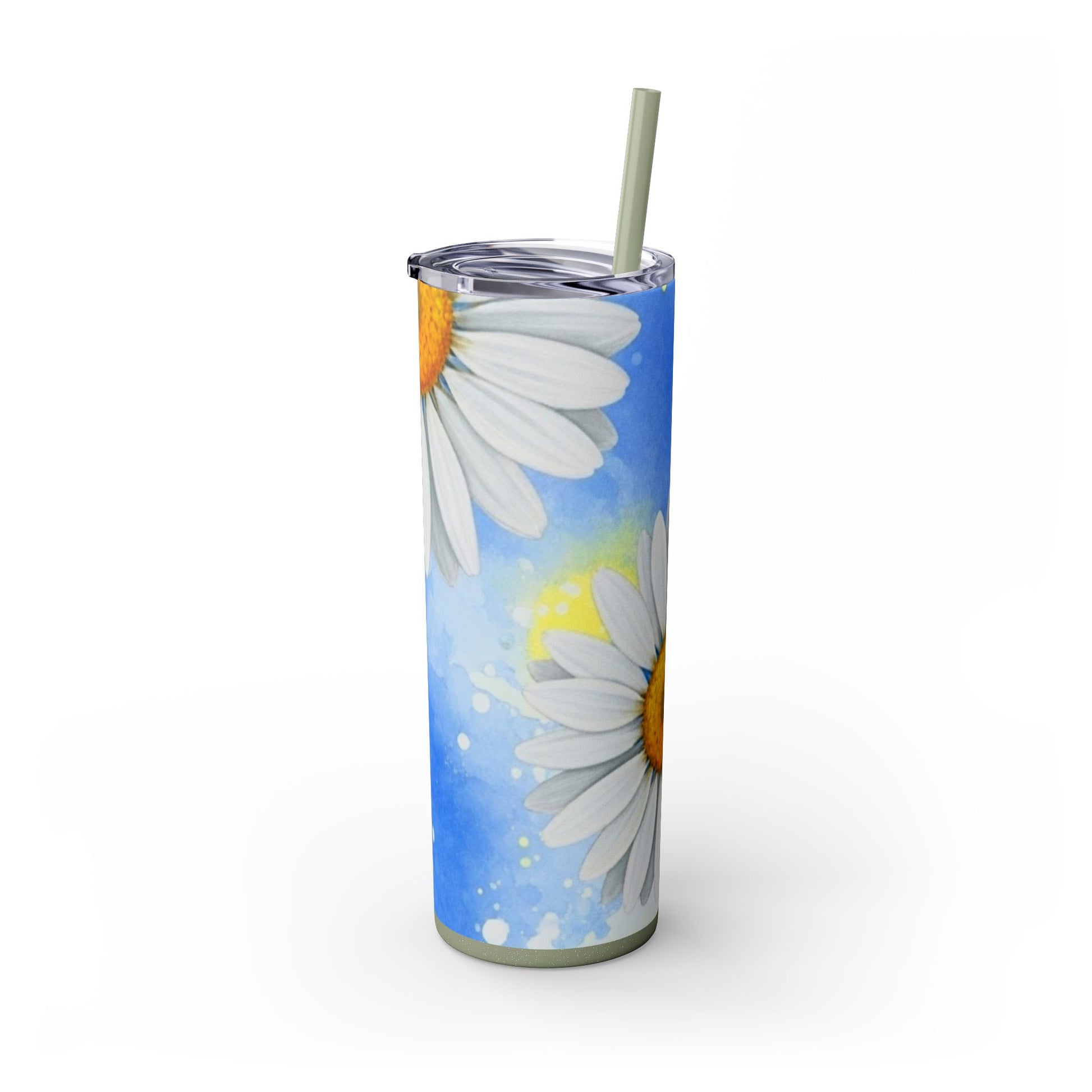 Daisies Skinny Tumbler with Straw, 20oz, Artsulli - Art is Long, Life is Short, Mug, , , , , , , 