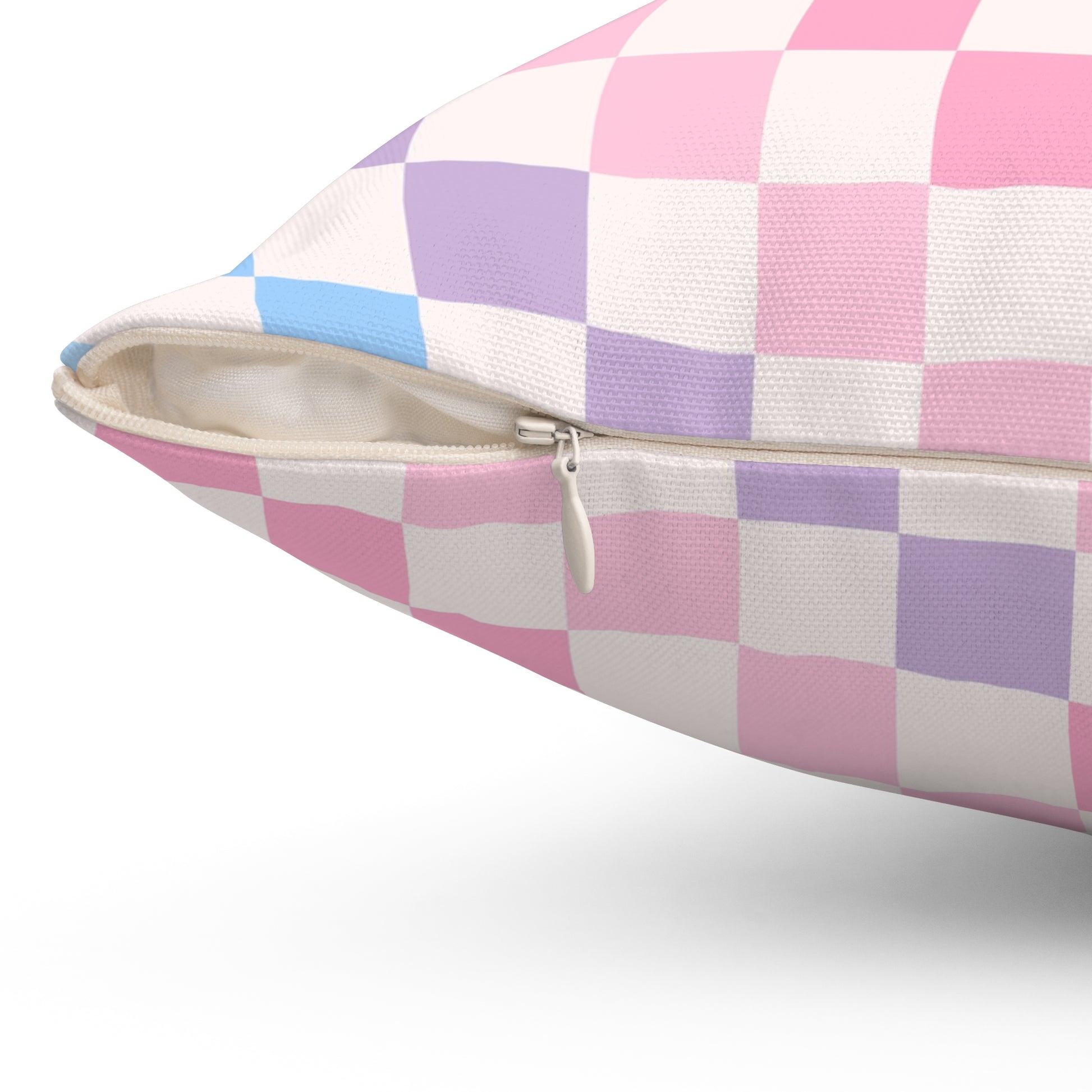 Checkerboard Pink and Blue Spun Polyester Square Pillow, Artsulli - Art is Long, Life is Short, Home Decor, , , , , , , 