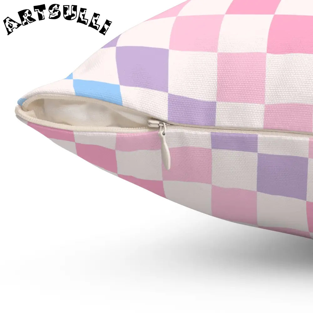 JAKKOUTTHEBXX Checkerboard Pink and Blue Spun Polyester Square