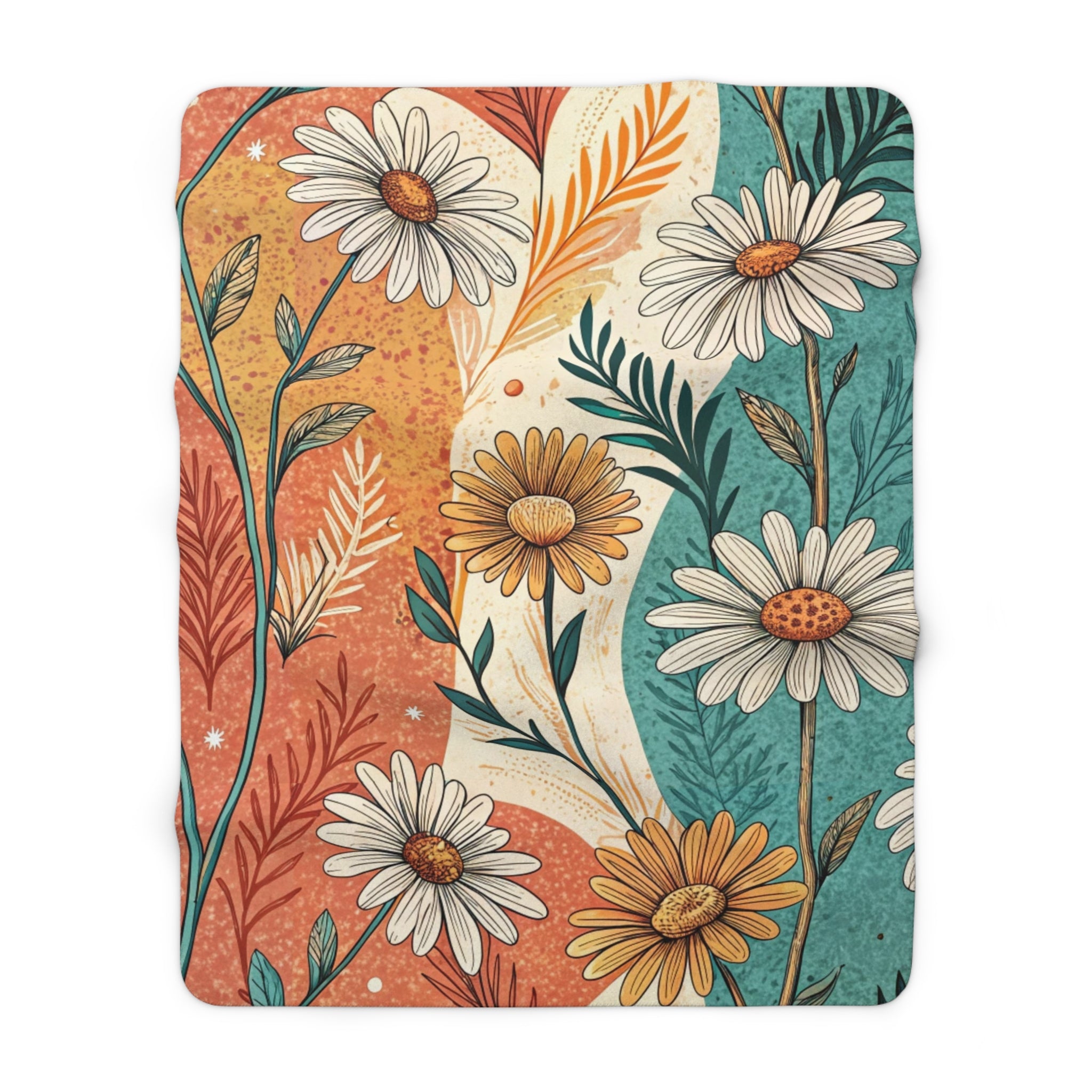Retro Daisy Dream Sherpa Fleece Blanket, Artsulli - Art is Long, Life is Short, Home Decor, Size, 60" × 80", , , , , 26796056914558061161
