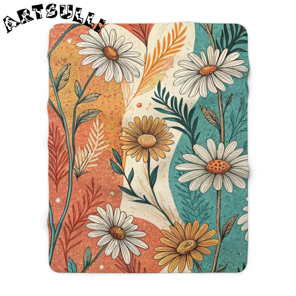 JAKKOUTTHEBXX Retro Daisy Dream Sherpa Fleece Blanket JAKKOUTTHEBXX