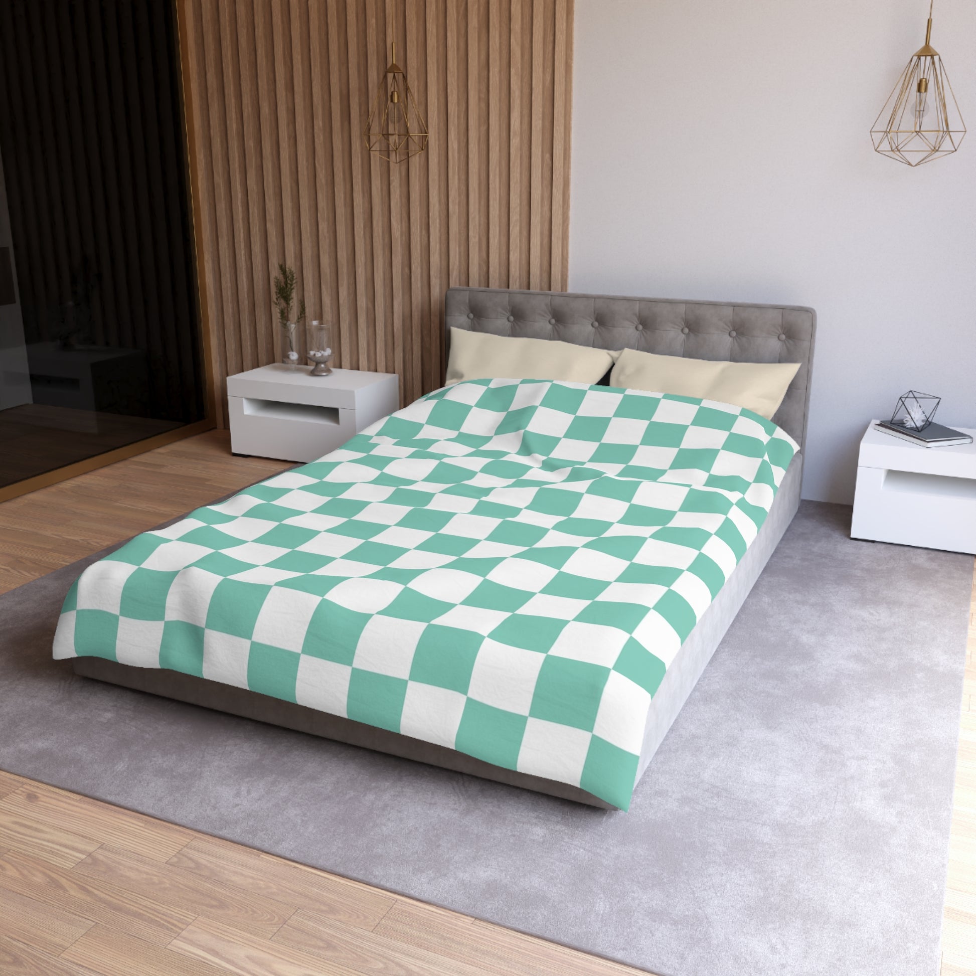 Checkerboard Light Green Microfiber Duvet Cover, Artsulli - Art is Long, Life is Short, Home Decor, , , , , , , 
