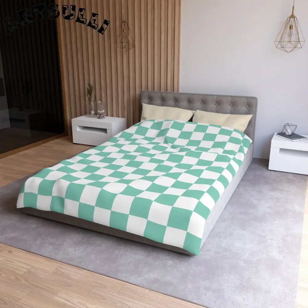 JAKKOUTTHEBXX Checkerboard Light Green Microfiber Duvet Cover