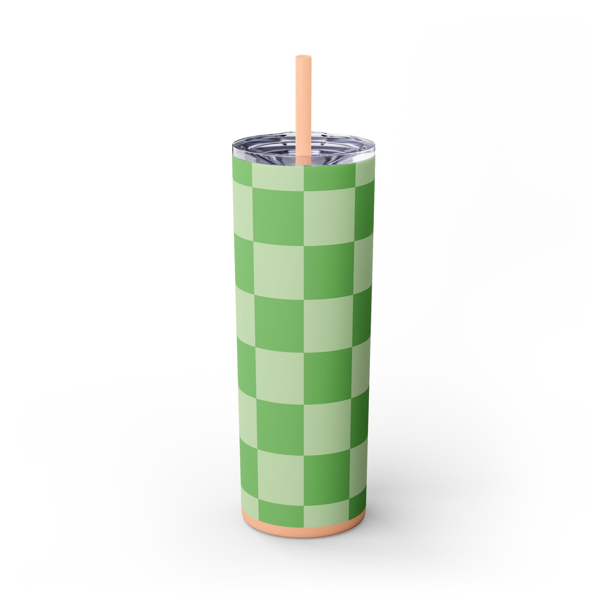 Checkerboard Green Skinny Tumbler with Straw, 20oz, Artsulli - Art is Long, Life is Short, Mug, Finish, Matte, Color, Blush, Size, 20oz, 12018046898116993320