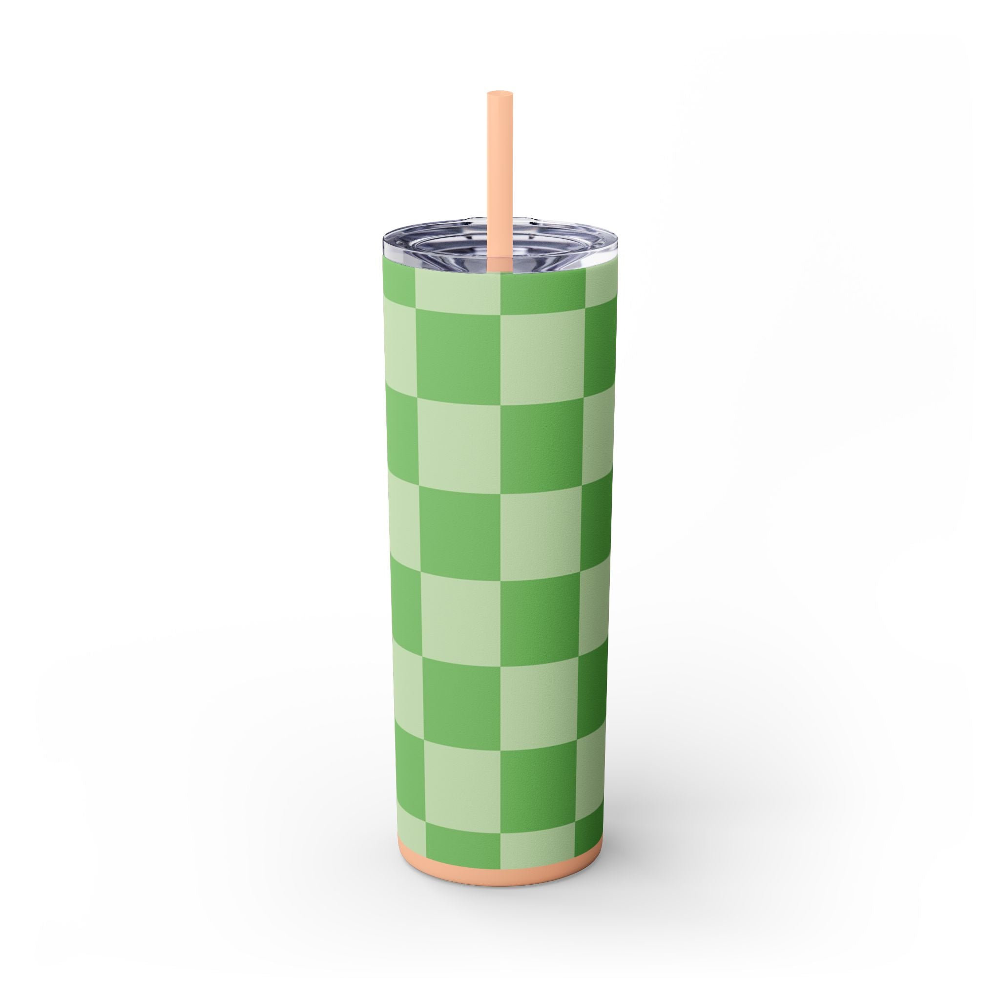 Checkerboard Green Skinny Tumbler with Straw, 20oz, Artsulli - Art is Long, Life is Short, Mug, Finish, Matte, Color, Blush, Size, 20oz, 12018046898116993320