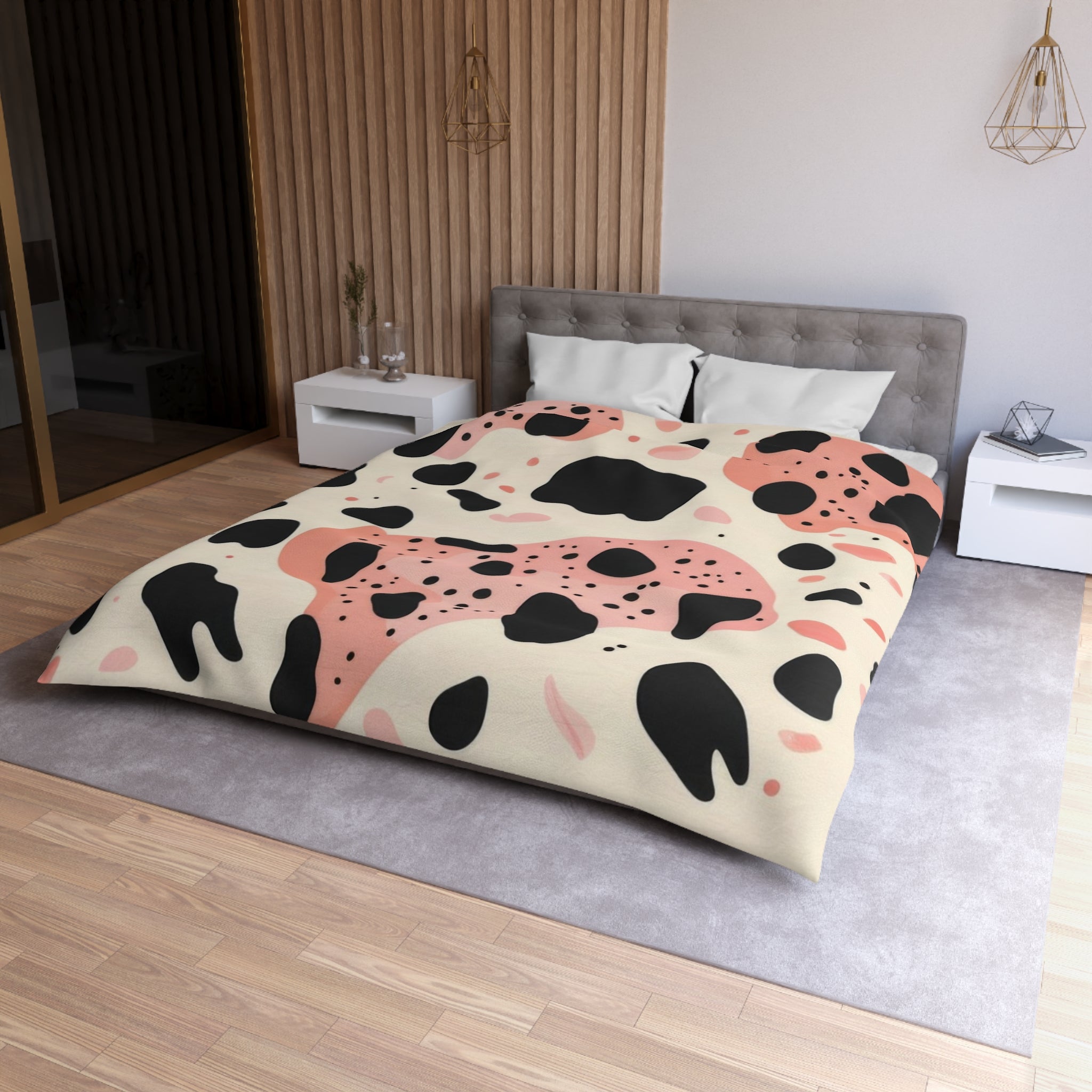 Organic Cow Print Cream and Pink Microfiber Duvet Cover, Artsulli - Art is Long, Life is Short, Home Decor, , , , , , , 