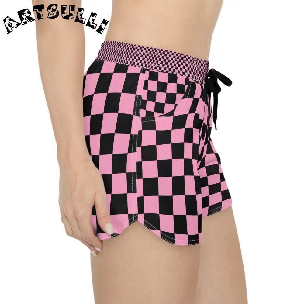 JAKKOUTTHEBXX Checkerboard Black and Pink Women’s Casual Shorts