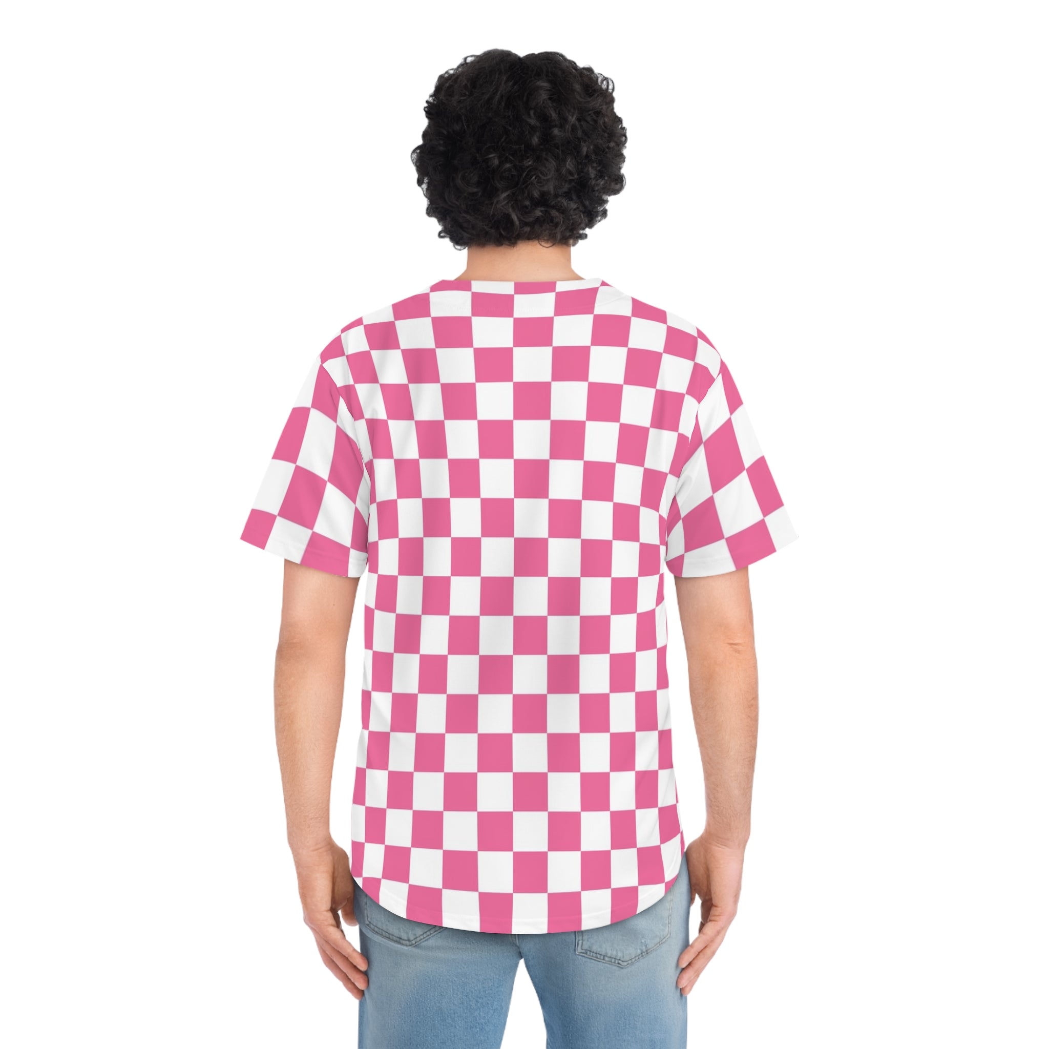 Yuyushiki Pink Check Men's Baseball Jersey (AOP), Artsulli - Art is Long, Life is Short, All Over Prints, , , , , , , 
