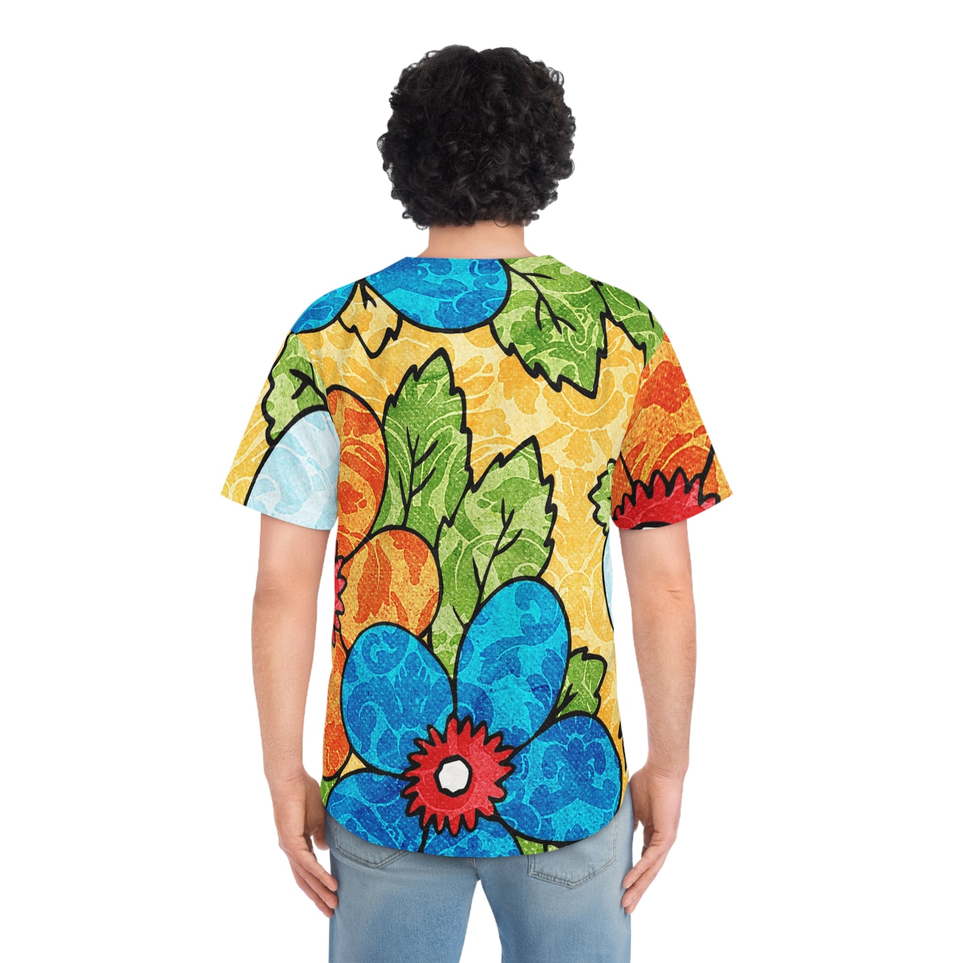 Groovy Yellow Floral Kl Men's Baseball Jersey (AOP), Artsulli - Art is Long, Life is Short, All Over Prints, , , , , , , 