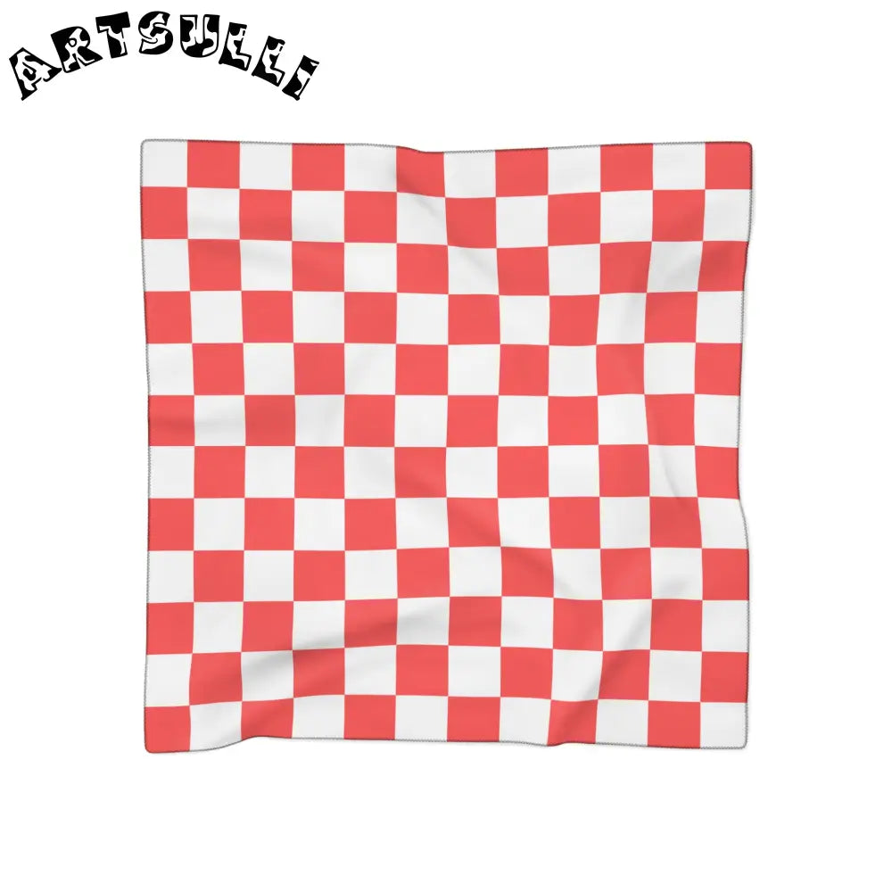 JAKKOUTTHEBXX Checkerboard Red and White Poly Scarf JAKKOUTTHEBXX