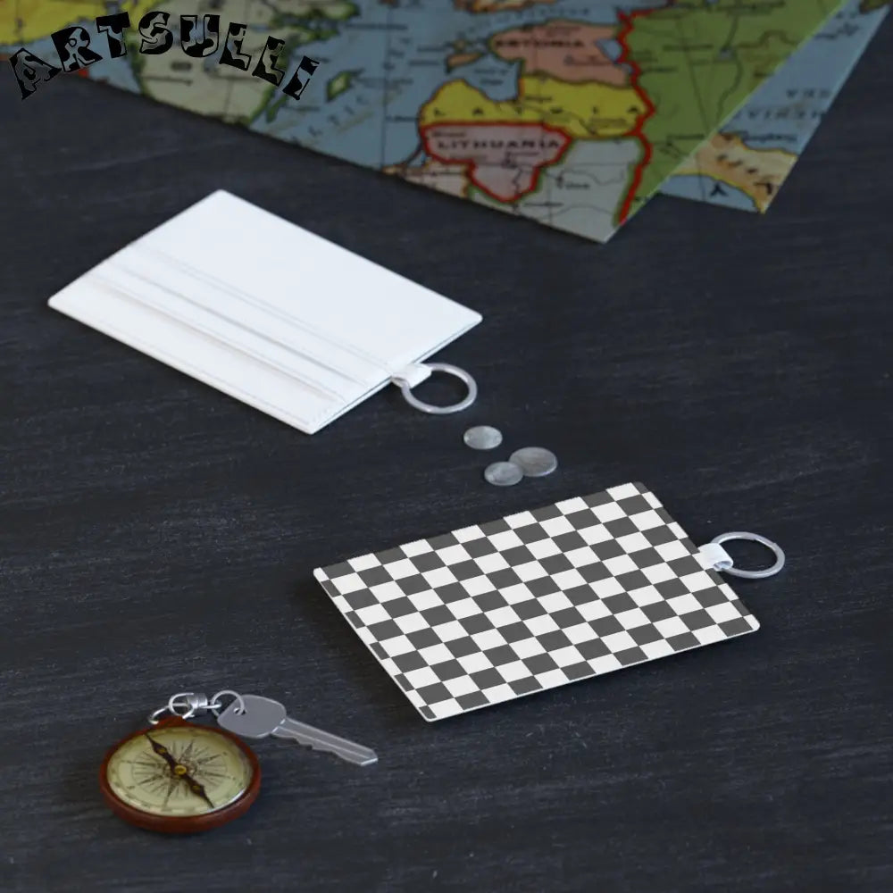 JAKKOUTTHEBXX Checkerboard White and Black Saffiano Leather Card
