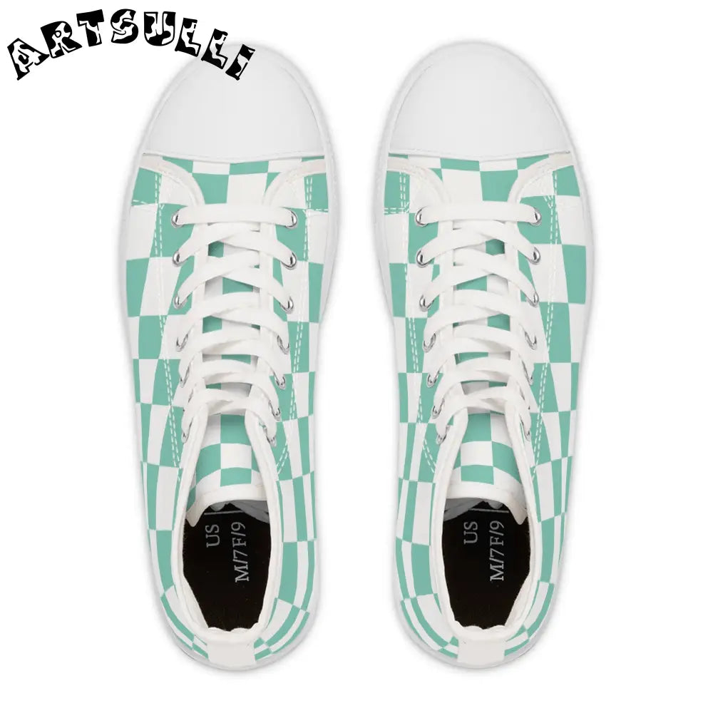 JAKKOUTTHEBXX Checkerboard Light Green Women’s High Top Sneakers