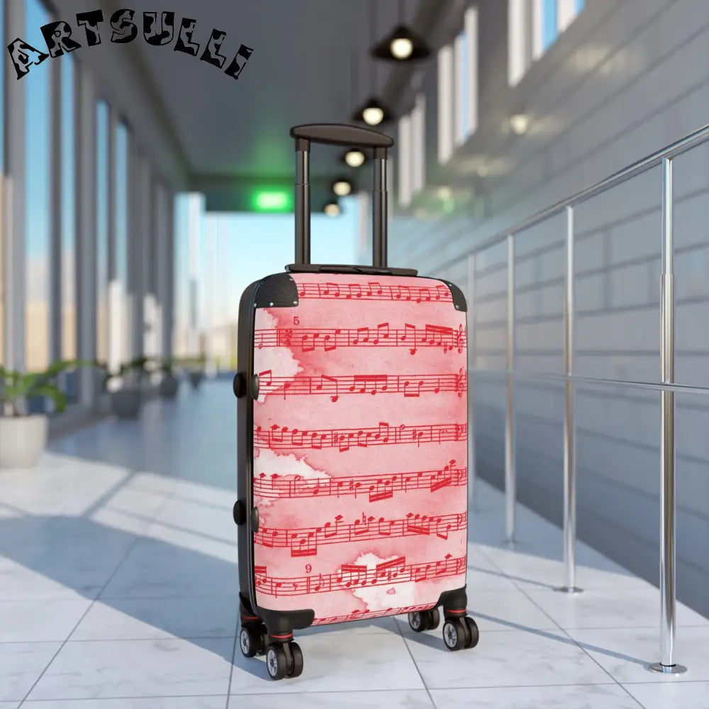 JAKKOUTTHEBXX Red Musical Note Rolling Suitcase 2025