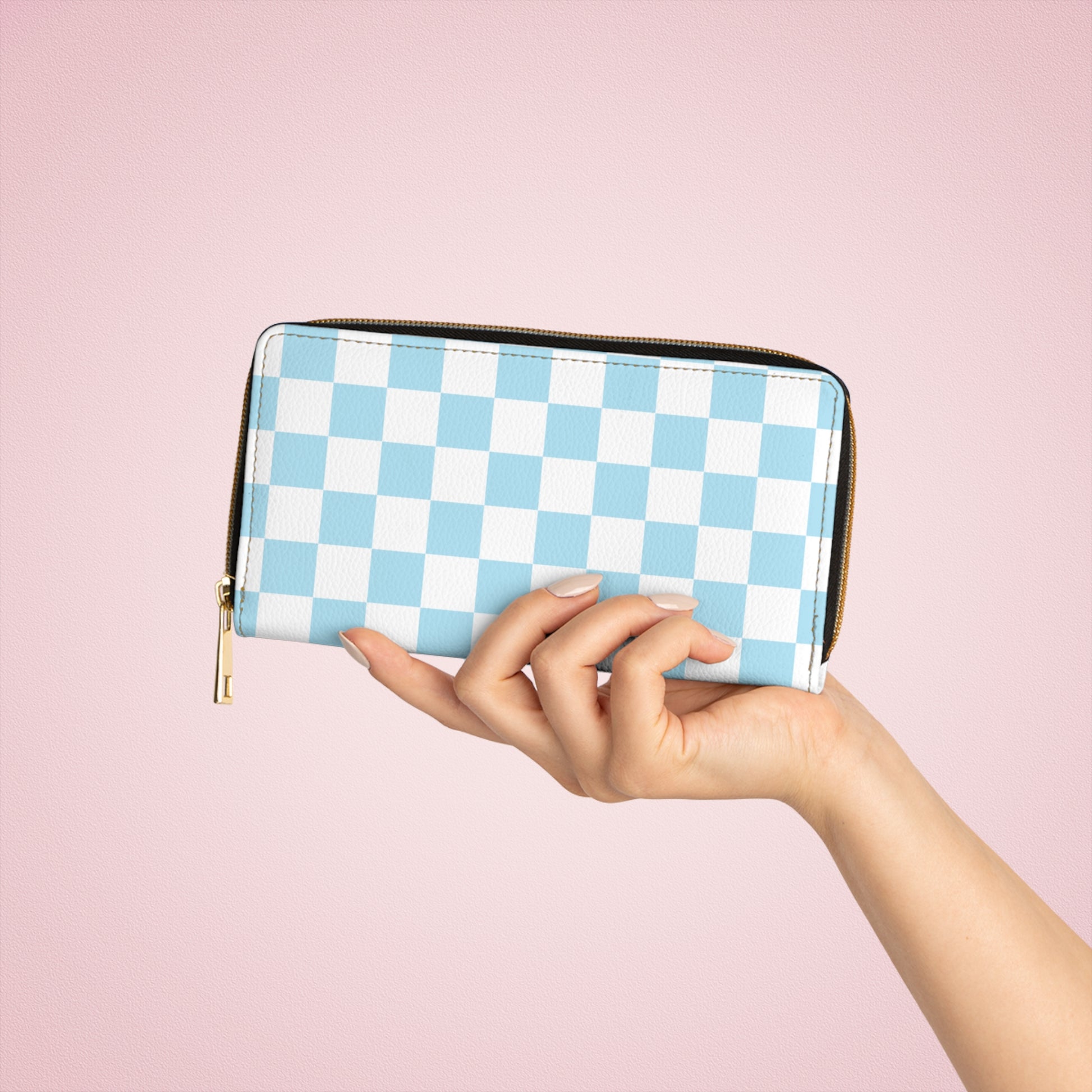 Checkerboard Sky Blue Zipper Wallet, Artsulli - Art is Long, Life is Short, Accessories, , , , , , , 