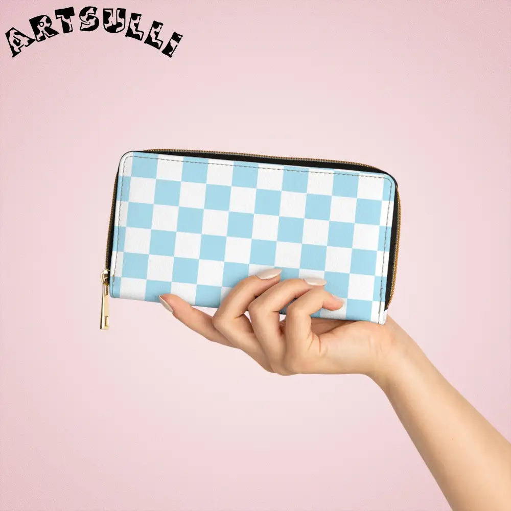 JAKKOUTTHEBXX Checkerboard Sky Blue Zipper Wallet JAKKOUTTHEBXX