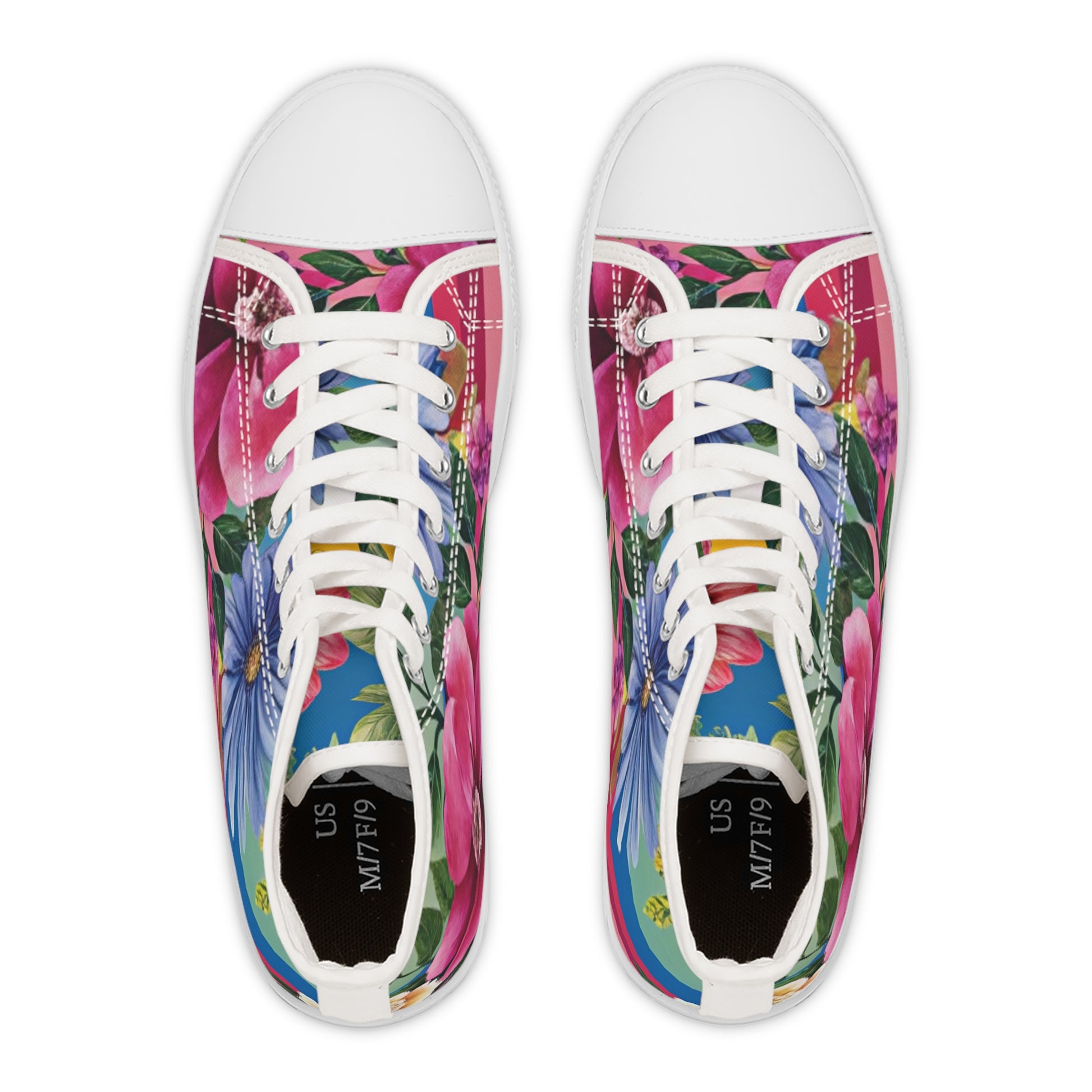 Floral Stripe 4K Women's High Top Sneakers, Artsulli - Art is Long, Life is Short, Shoes, , , , , , , 