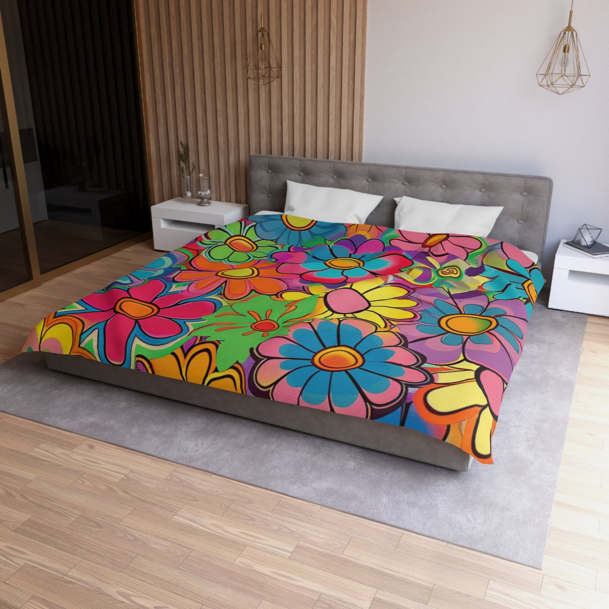 Chromatic Daisy Dream Microfiber Duvet Cover, Artsulli - Art is Long, Life is Short, Home Decor, , , , , , , 