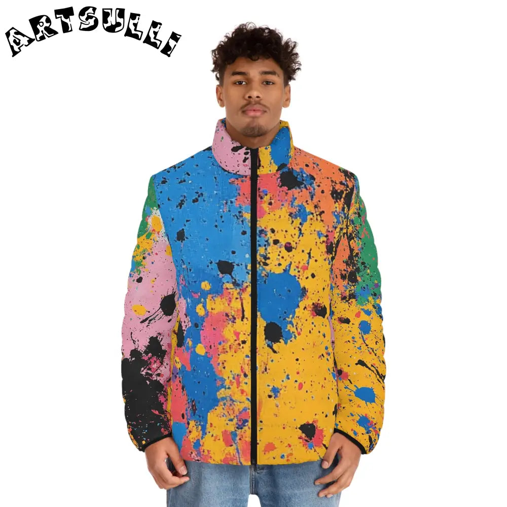JAKKOUTTHEBXX The Colors Of Paint Splatter Men’s Puffer Jacket (AOP)