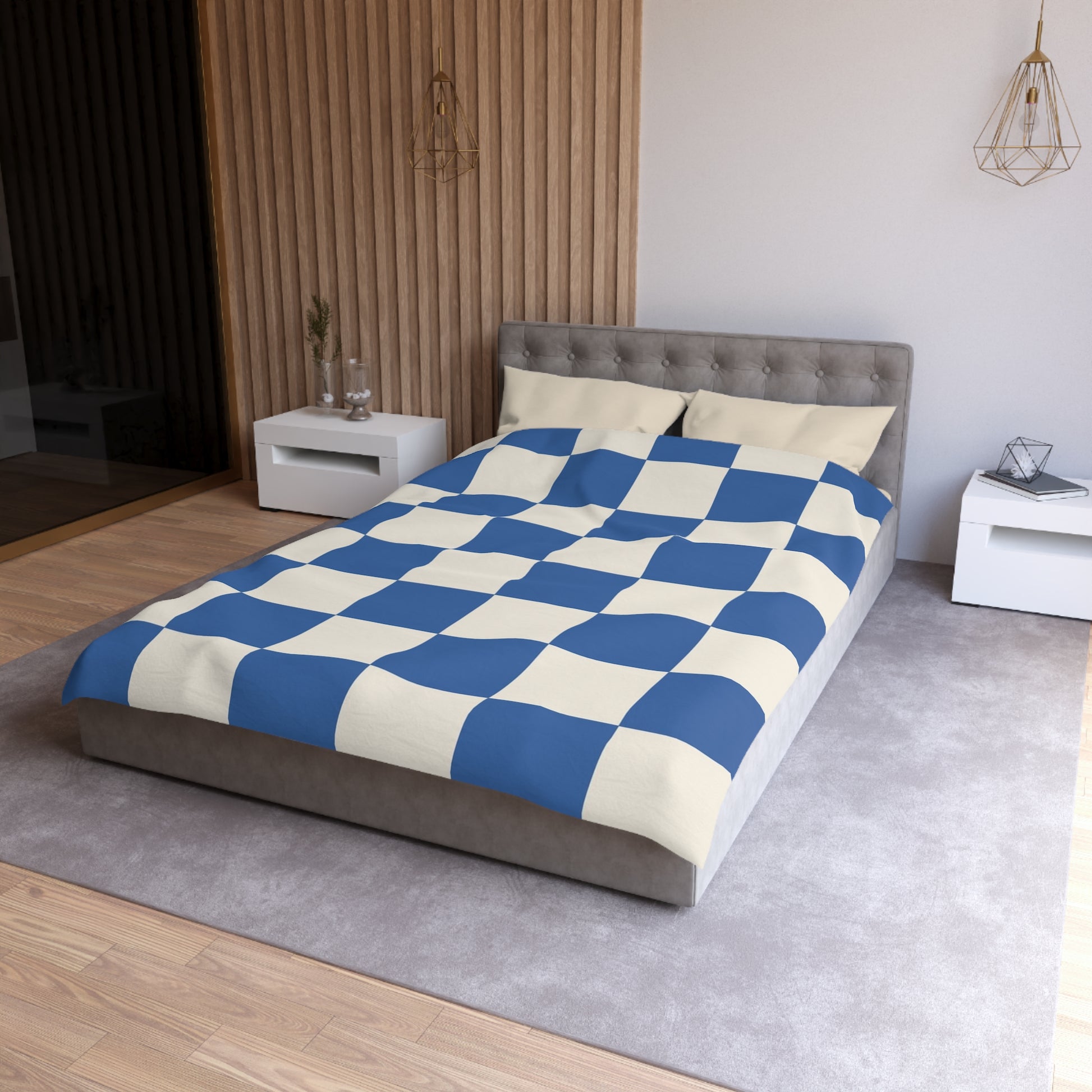 Checkerboard Blue Microfiber Duvet Cover, Artsulli - Art is Long, Life is Short, Home Decor, , , , , , , 