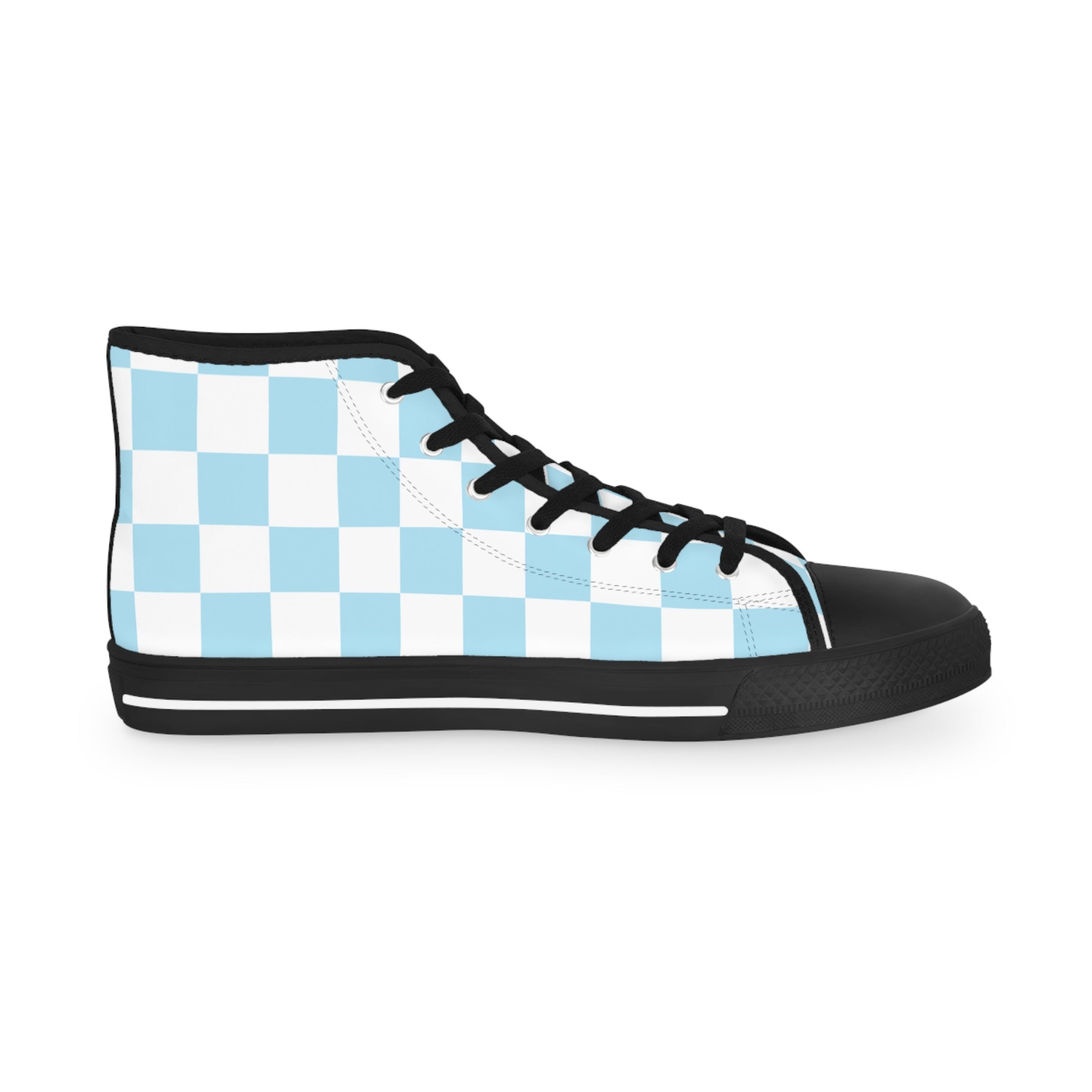 Checkerboard Sky Blue Men's High Top Sneakers, Artsulli - Art is Long, Life is Short, Shoes, , , , , , , 