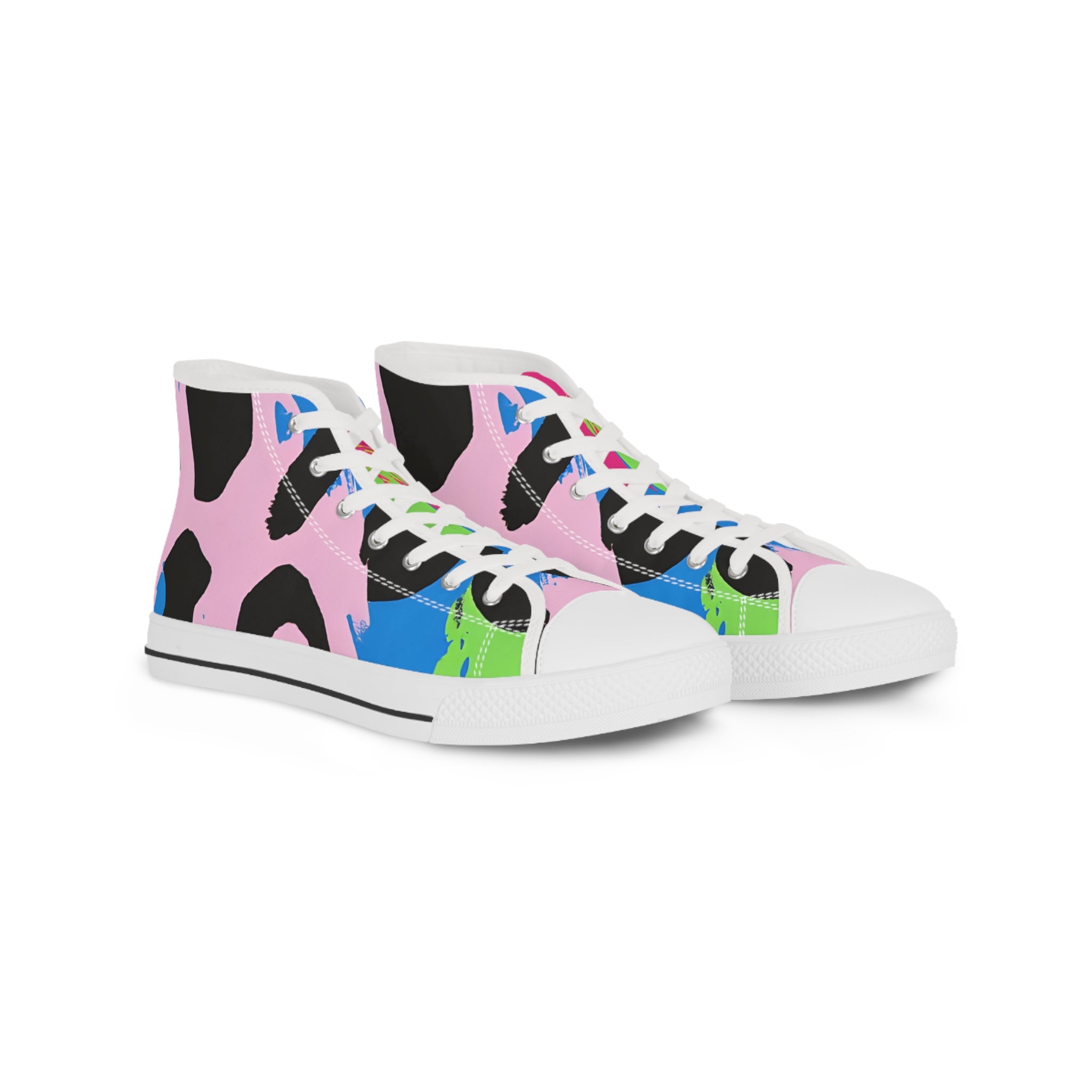 90s Neon Men's High Top Sneakers, Artsulli - Art is Long, Life is Short, Shoes, Size, US 5, Color, White sole, , , 13070056308193703237