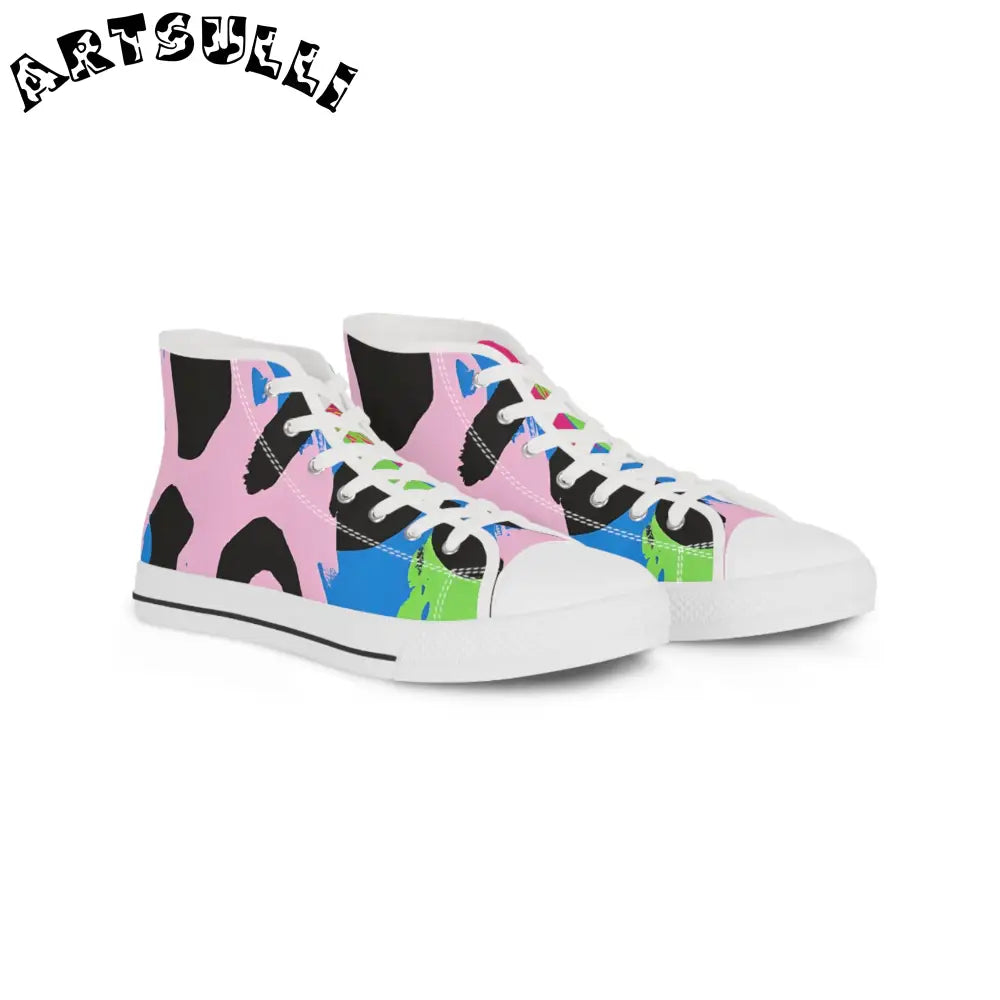 90s Neon Men's High Top Sneakers, Artsulli - Art is Long, Life is Short, Shoes, Size, US 5, Color, White sole, , , 13070056308193703237