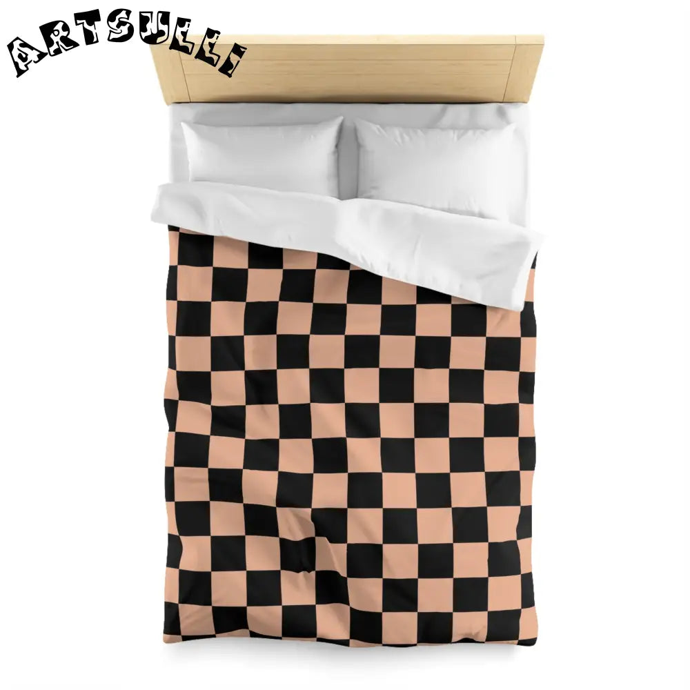 JAKKOUTTHEBXX Checkerboard Soft Orange and Black Microfiber Duvet