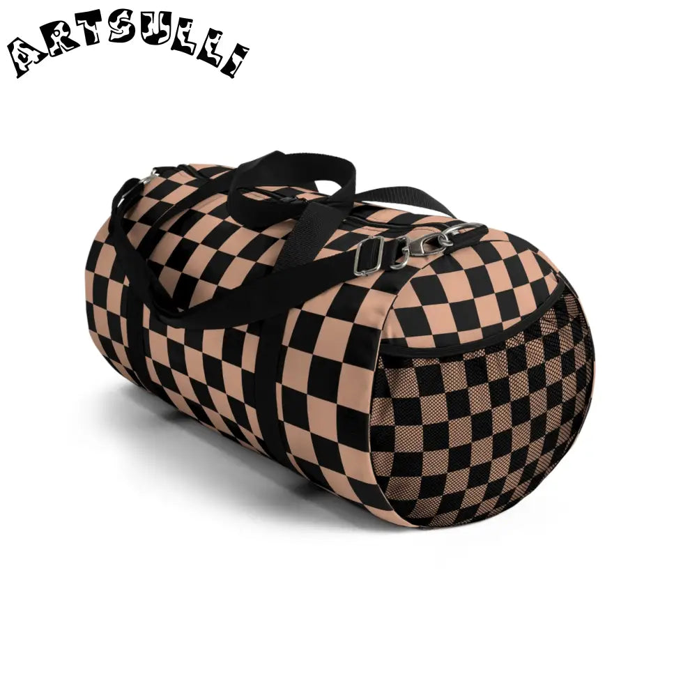 JAKKOUTTHEBXX Checkerboard II Soft Orange and Black Duffel Bag