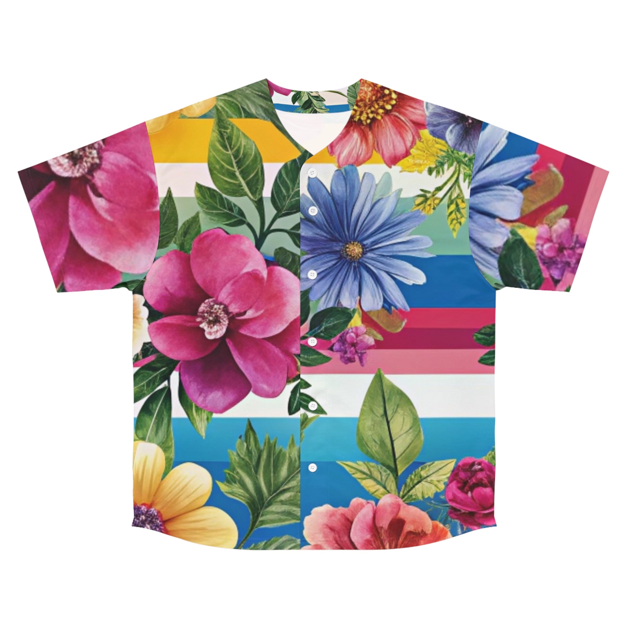 Floral Stripe 4K Men's Baseball Jersey (AOP), Artsulli - Art is Long, Life is Short, All Over Prints, Size, S, Color, Seam thread color automatically matched to design, , , 96481107040470199517