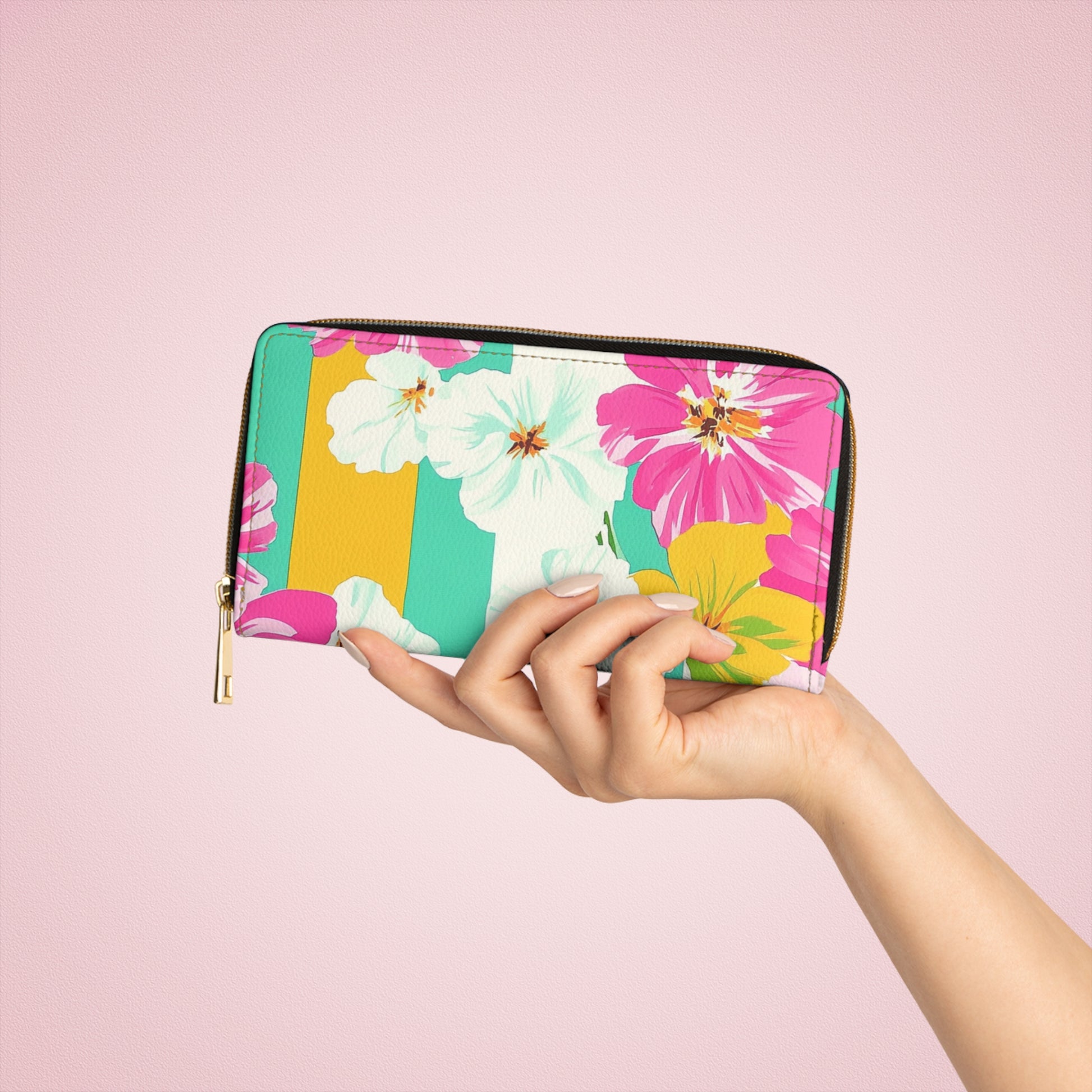 Pastel x Floral x Stripes Multi-Color Zipper Wallet, Artsulli - Art is Long, Life is Short, Accessories, , , , , , , 