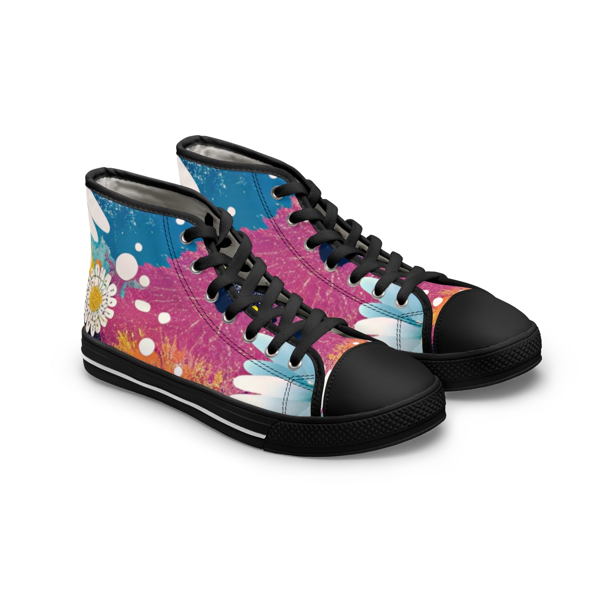 Magical Flower Explosion II Multi-Color Women's High Top Sneakers, Artsulli - Art is Long, Life is Short, Shoes, Size, US 5.5, Color, Black sole, , , 25326316646319769547