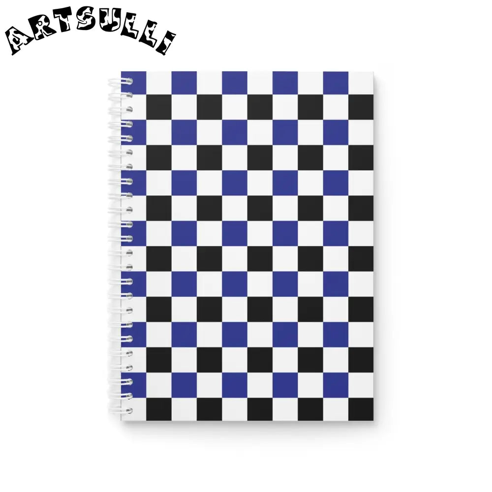 JAKKOUTTHEBXX Checkerboard Blue White and Black Spiral Notebook