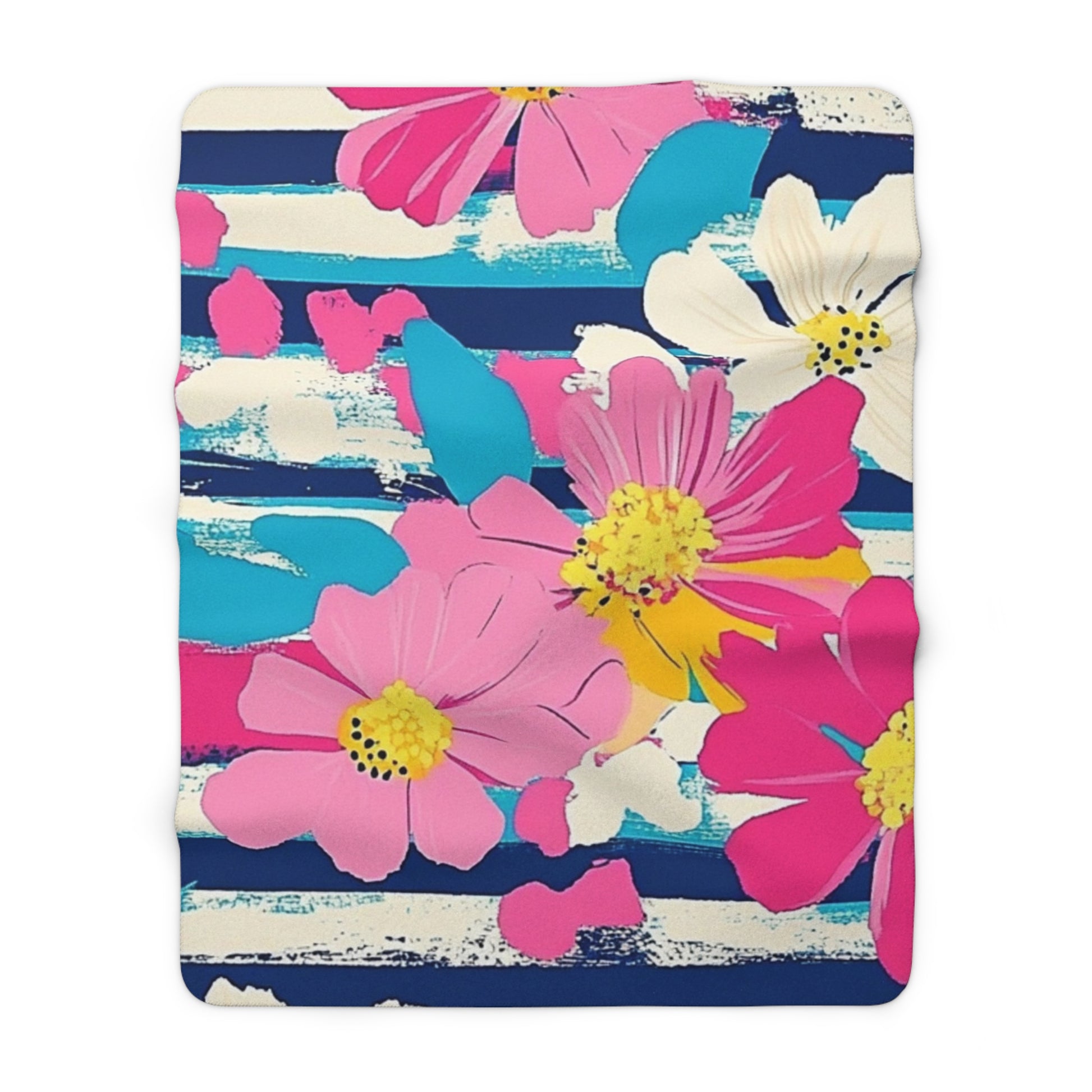 Dayglo Floral Stripes Multi-Color Sherpa Fleece Blanket, Artsulli - Art is Long, Life is Short, Home Decor, Size, 60" × 80", , , , , 38601218910478