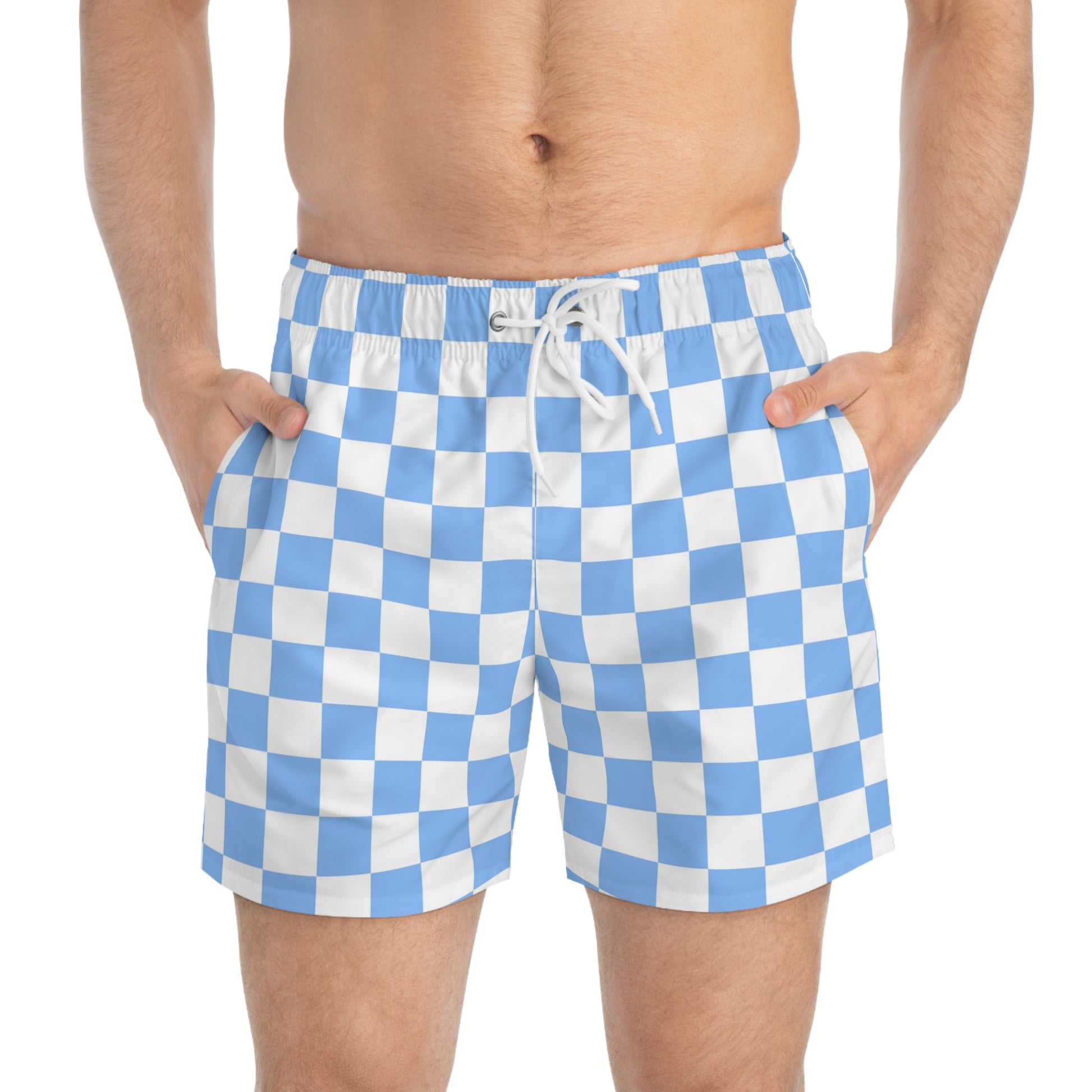 Checkerboard II White and Light Blue Swim Trunks (AOP), Artsulli - Art is Long, Life is Short, All Over Prints, , , , , , , 
