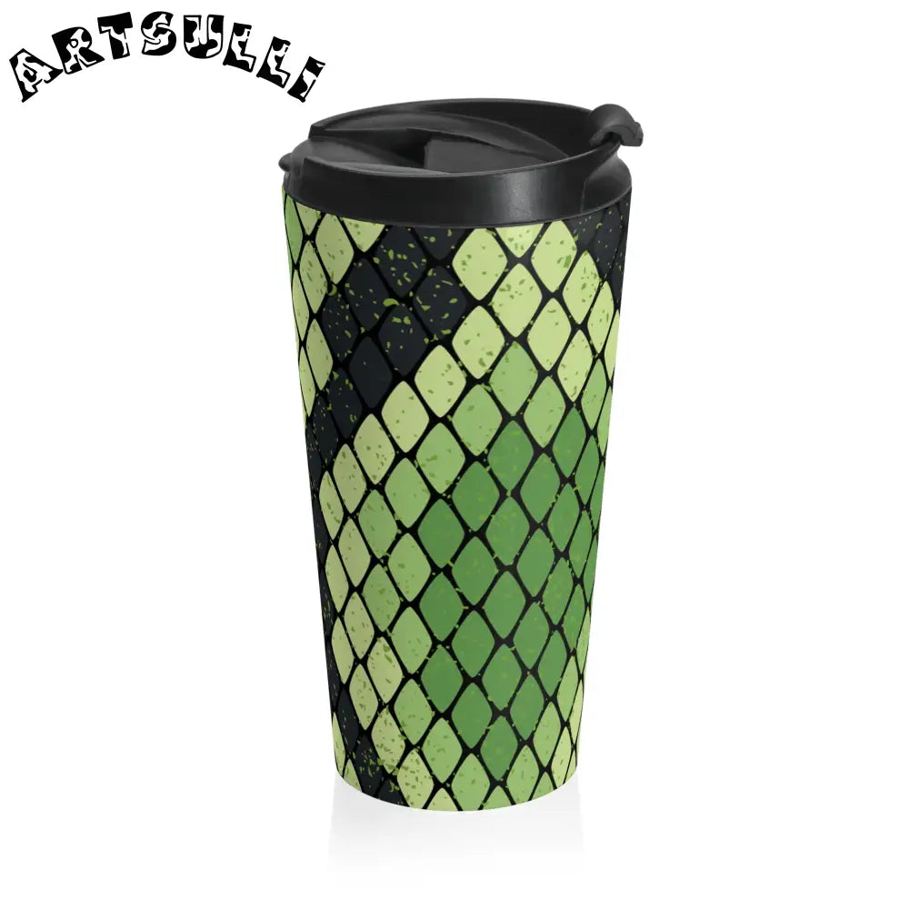 JAKKOUTTHEBXX Snake Skin Green and Black Stainless Steel Travel Mug