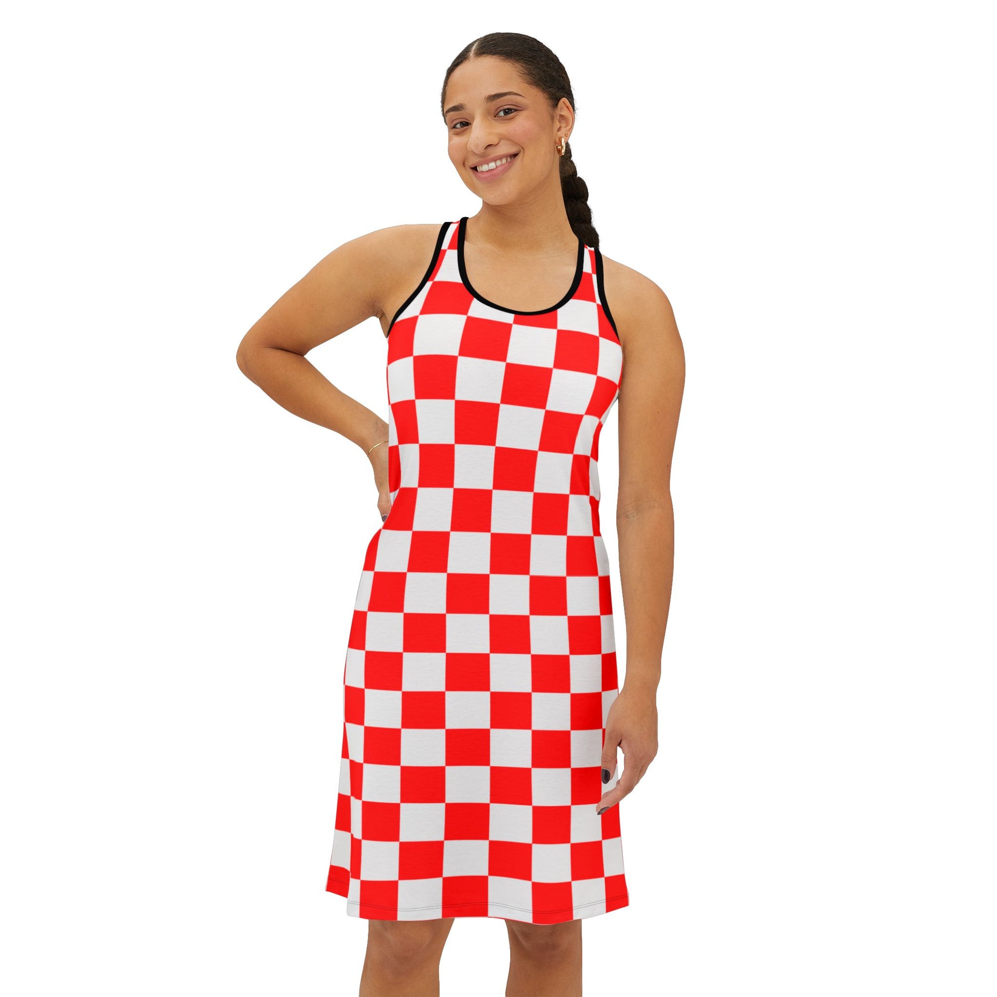 Checkerboard Red and White Women's Racerback Dress (AOP), Artsulli - Art is Long, Life is Short, Tank Top, , , , , , , 