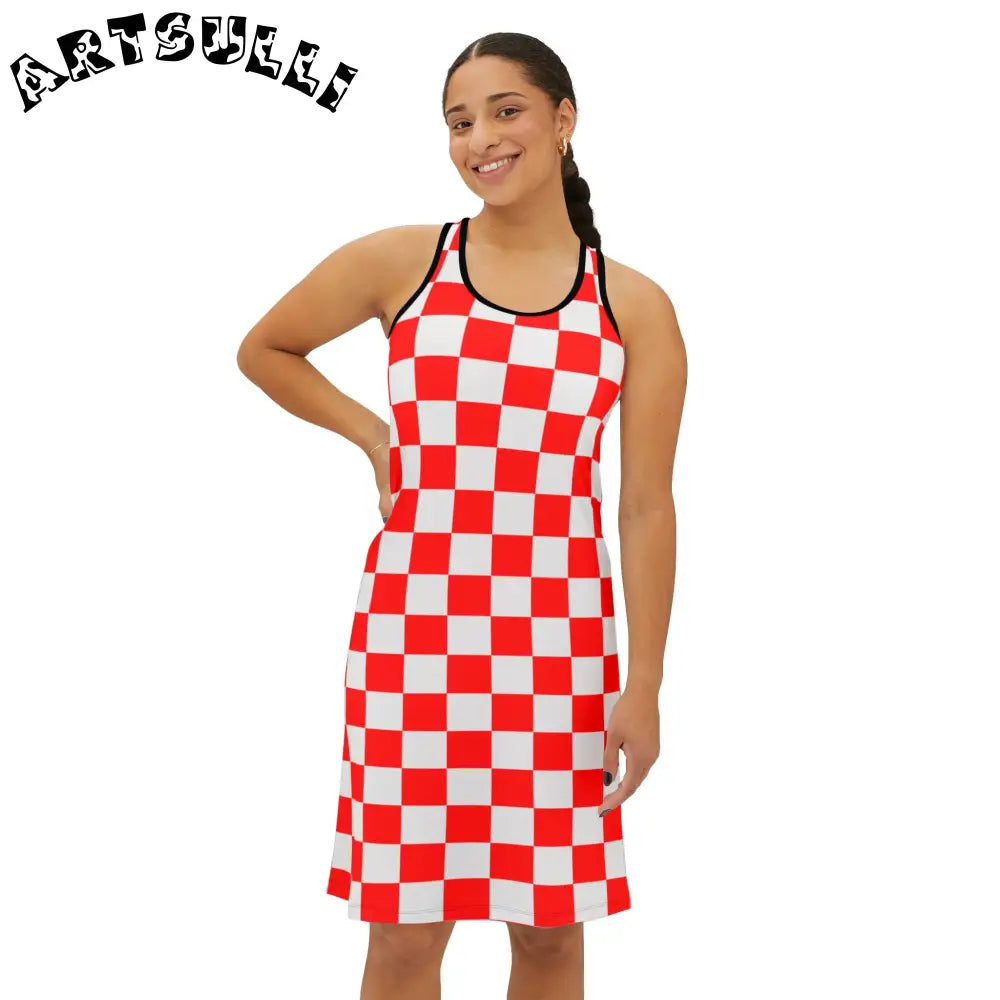 JAKKOUTTHEBXX Checkerboard Red and White Women’s Racerback Dress