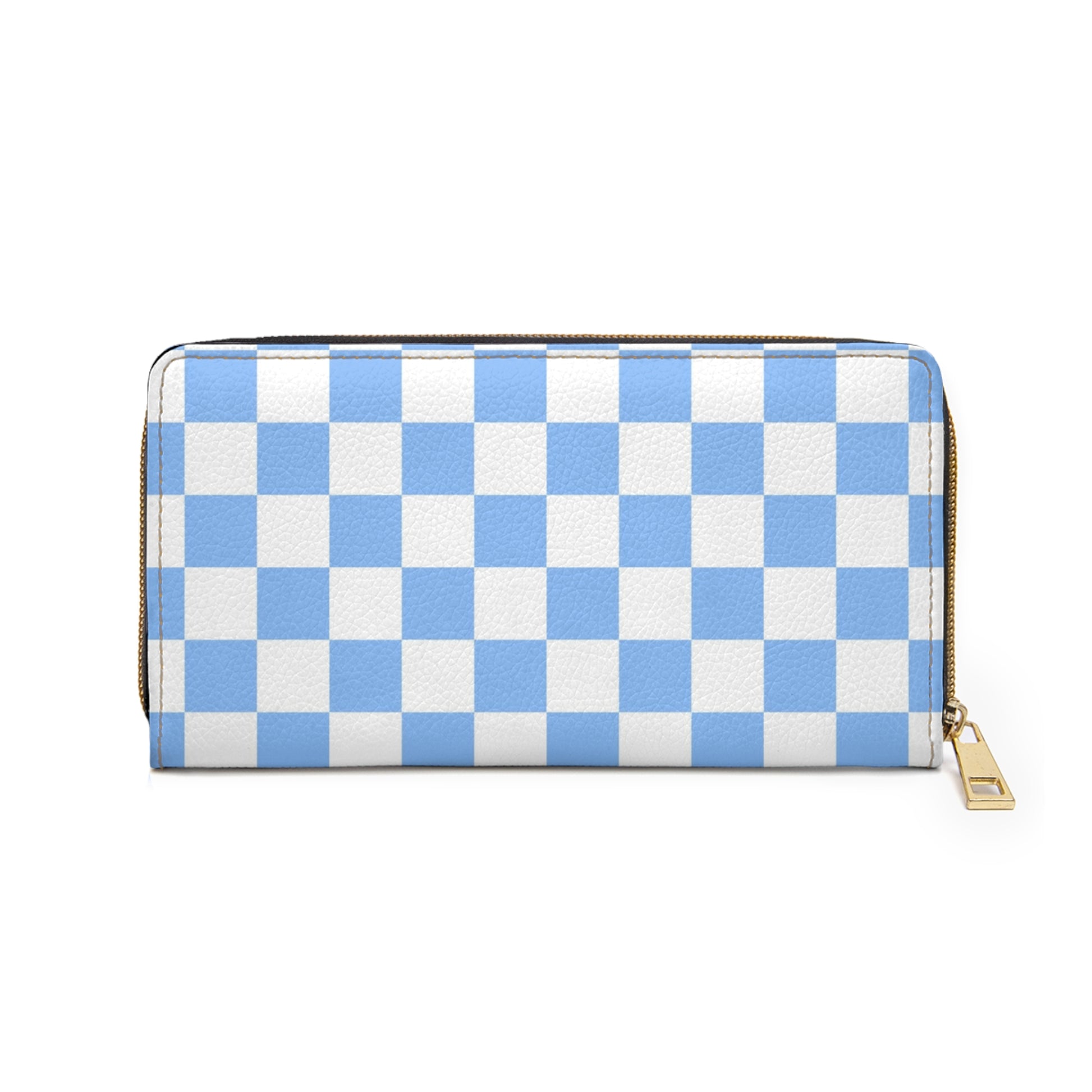 Checkerboard White and Light Blue Zipper Wallet, Artsulli - Art is Long, Life is Short, Accessories, , , , , , , 