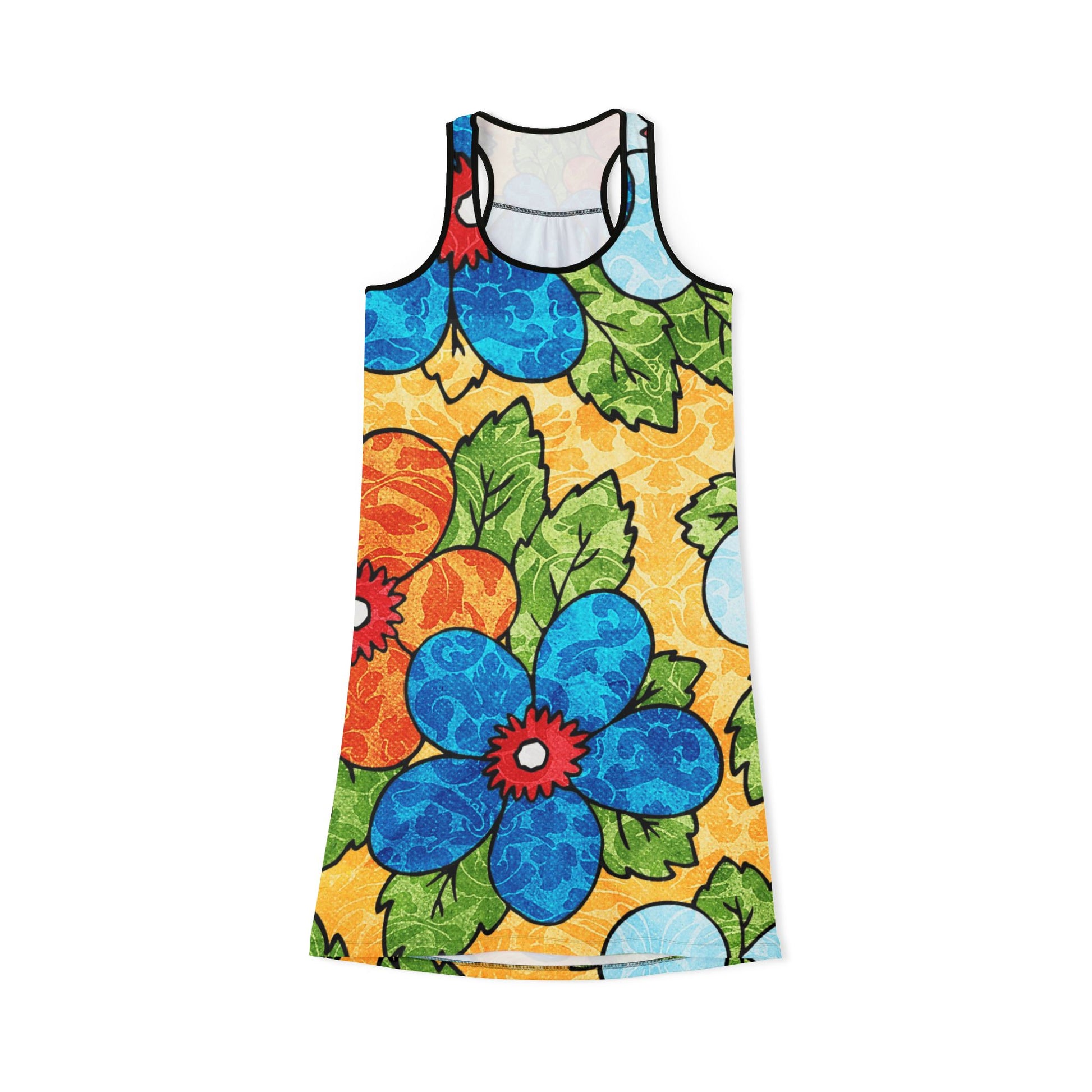 Groovy Yellow Floral Kl Women's Racerback Dress (AOP), Artsulli - Art is Long, Life is Short, Tank Top, Size, XS, Color, Black, , , 31237545699832845196